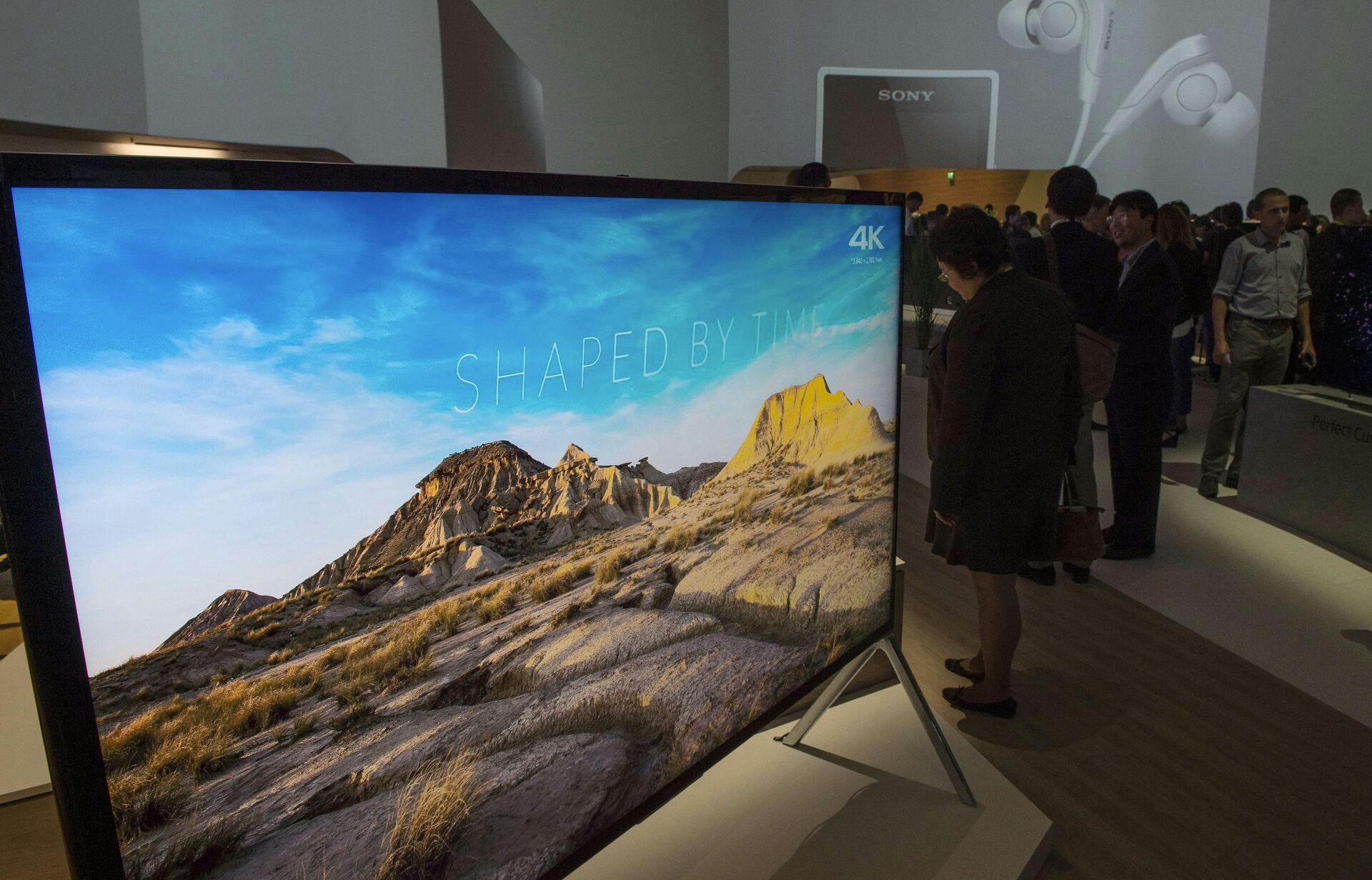 An 85 inch 4K Ultra HD TV is on display at the booth of Japan's electronics giant Sony ahead of the opening of the 55th IFA (Internationale Funkausstellung), on September 2, 2015 in Berlin. IFA, one of the world's biggest consumer electronics shows, opens for the media before the public is invited from September 4 to 9. AFP PHOTO / JOHN MACDOUGALL