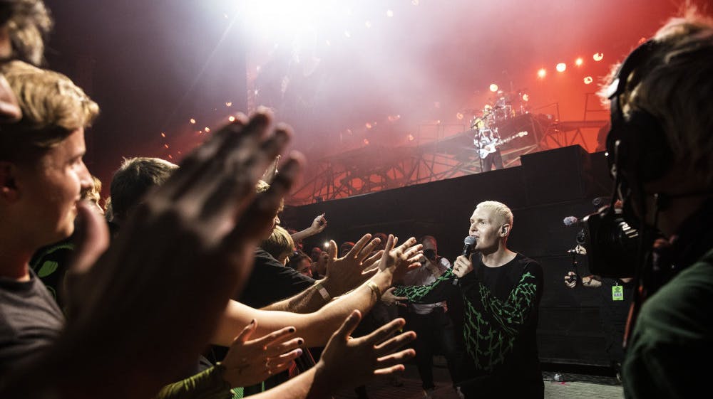 The Minds of 99 besøgte Parken i København tre gange tidligere i år og gentog oplevelsen, de også havde i 2021, hvor de også optrådte i Parken. På billedet ses forsanger Niels Brandt i Parken i 2021. (Arkivfoto). 