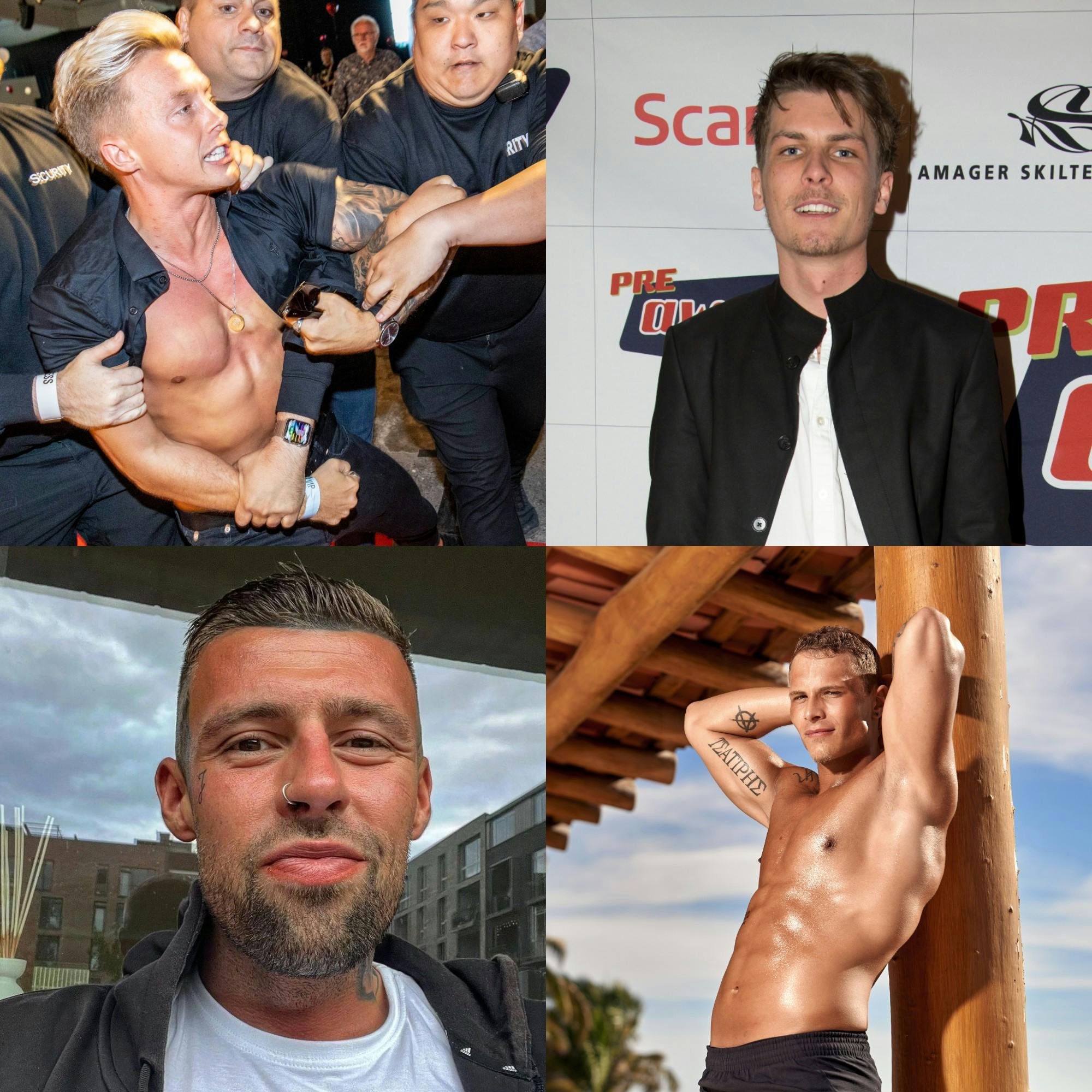 De unge mænd på billedet har alle det til fælles, at de har deltaget i realityprogrammet "Paradise Hotel" - og at de alle er blevet dømt ved en dansk domstol.