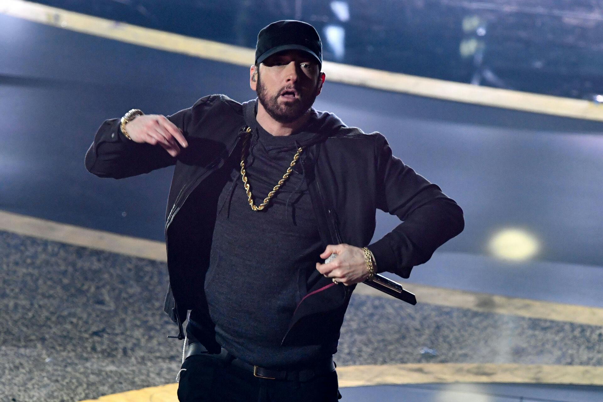 US rapper Eminem performs onstage during the 92nd Oscars at the Dolby Theatre in Hollywood, California on February 9, 2020. (Photo by Mark RALSTON / AFP)