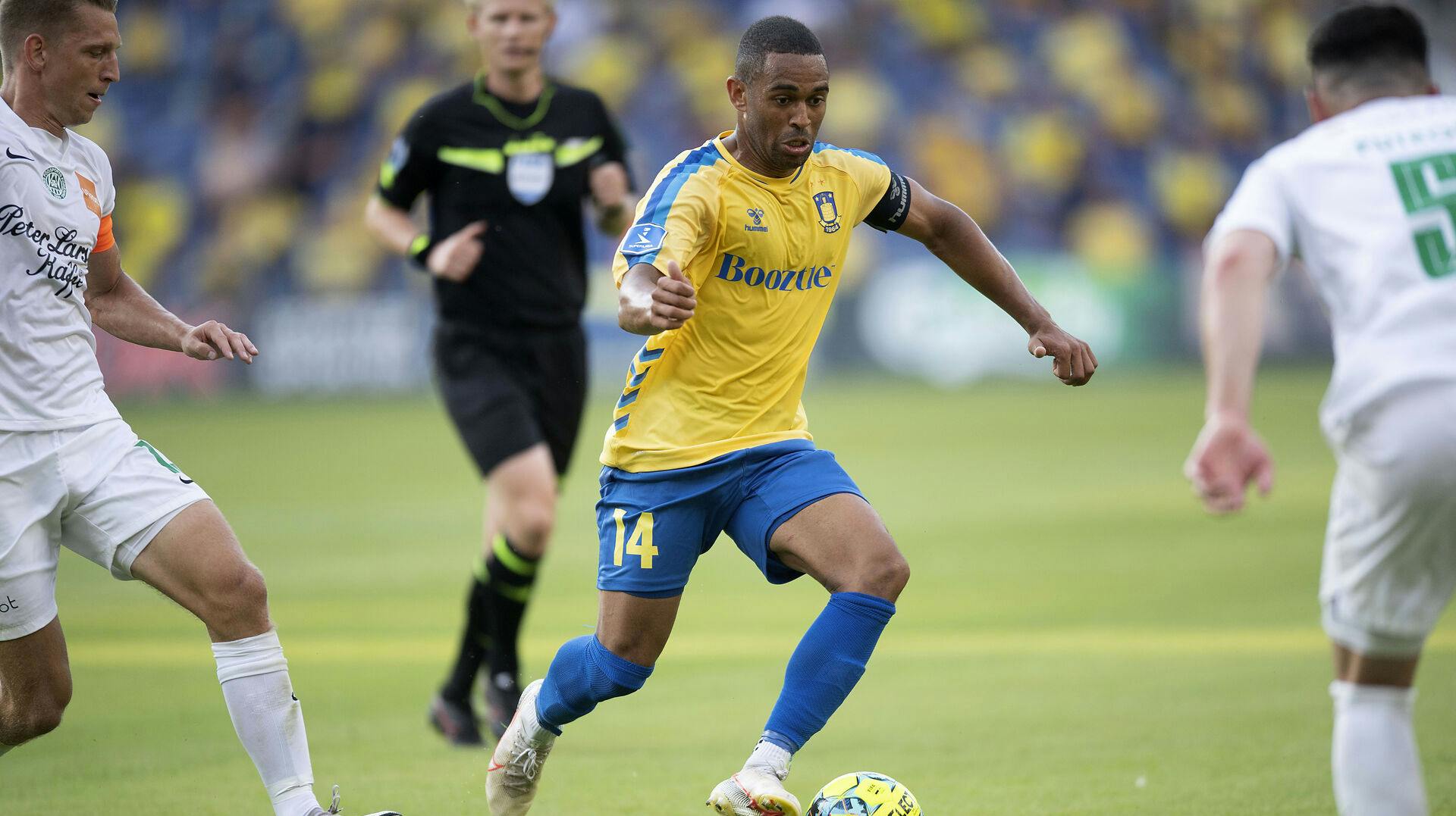Brøndbys Kevin Mensah Brøndby IF møder Viborg FF i Superligaen på Brøndby Stadion, søndag den 25. juli 2021.. (Foto: Thomas Sjørup/Ritzau Scanpix)
