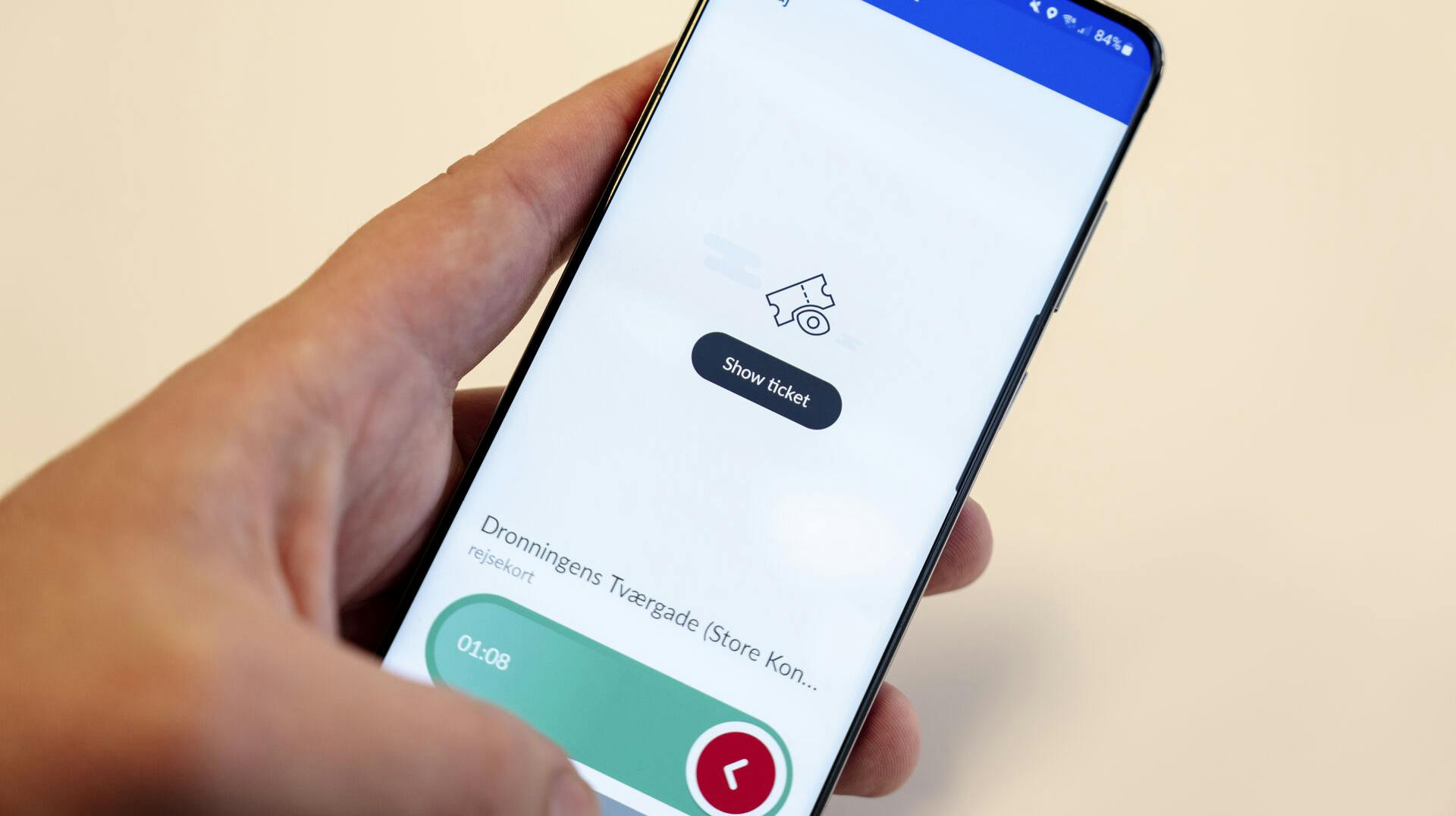 Rejsekortet som app på en mobiltelefon i København tirsdag den 23. april 2024. (Foto: Mads Claus Rasmussen/Scanpix 2024)