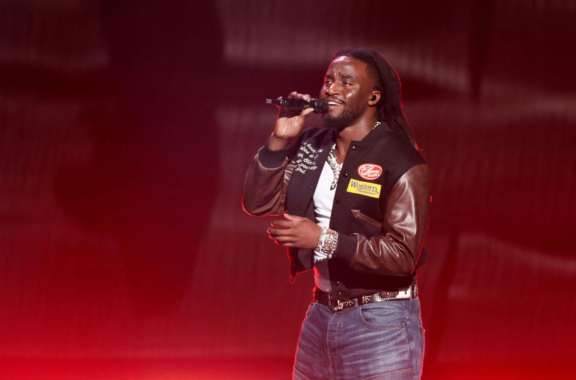 US singer-songwriter Shaboozey performs on stage during the KIIS FM's iHeartRadio Jingle Ball 2024 at the Inuit Dome in Inglewood, California, December 6, 2024. (Photo by Michael Tran / AFP)