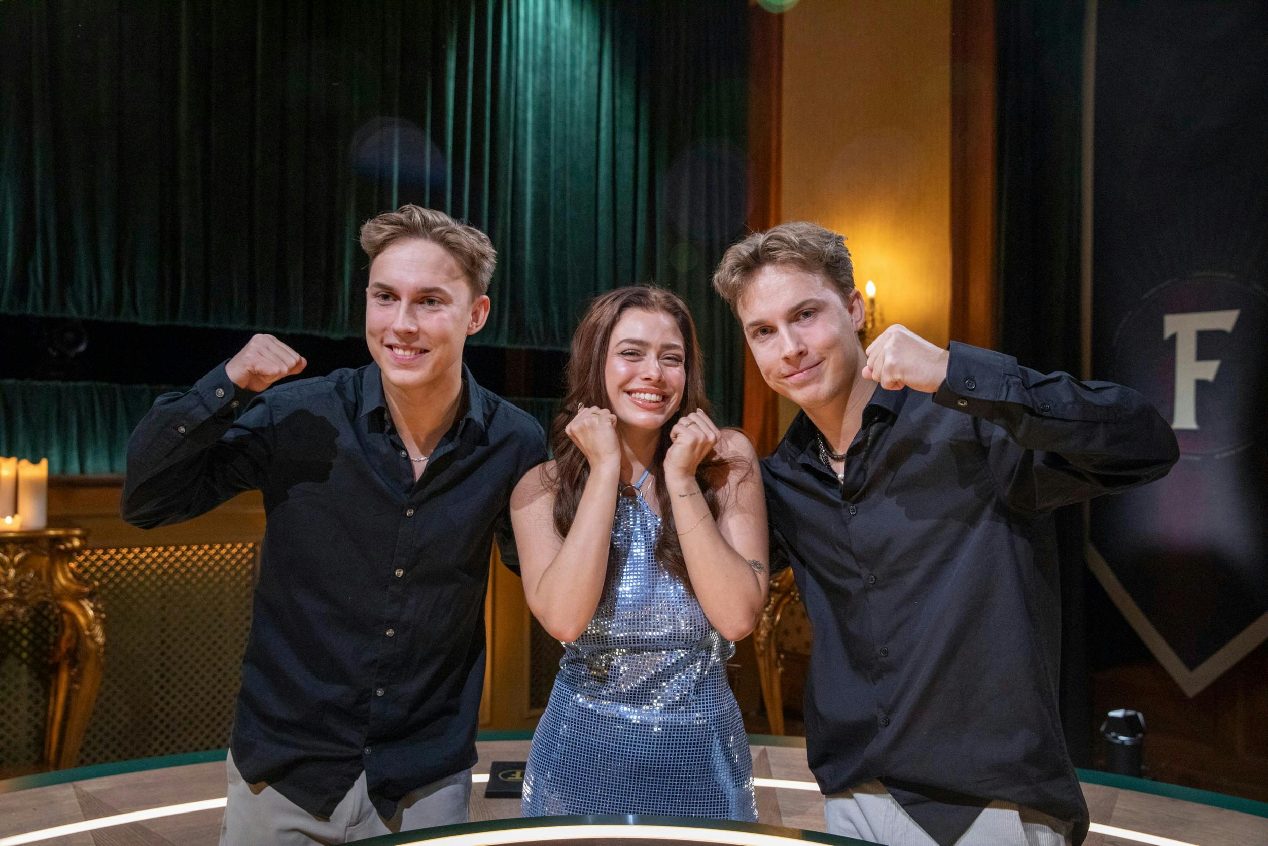 Vindertrioen: Mikkel Trier, 25, Melissa Bentsen og Emil Trier, 25.