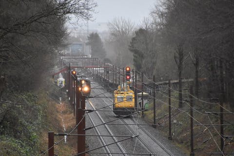 Et træ hænger i en køreledning ved Lillebælt, hvorfor DSB melder om længere rejsetid.