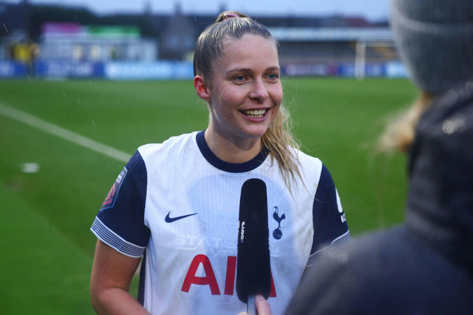 Olivia Holdt of Tottenham Hotspur Women is interviewed a full-time