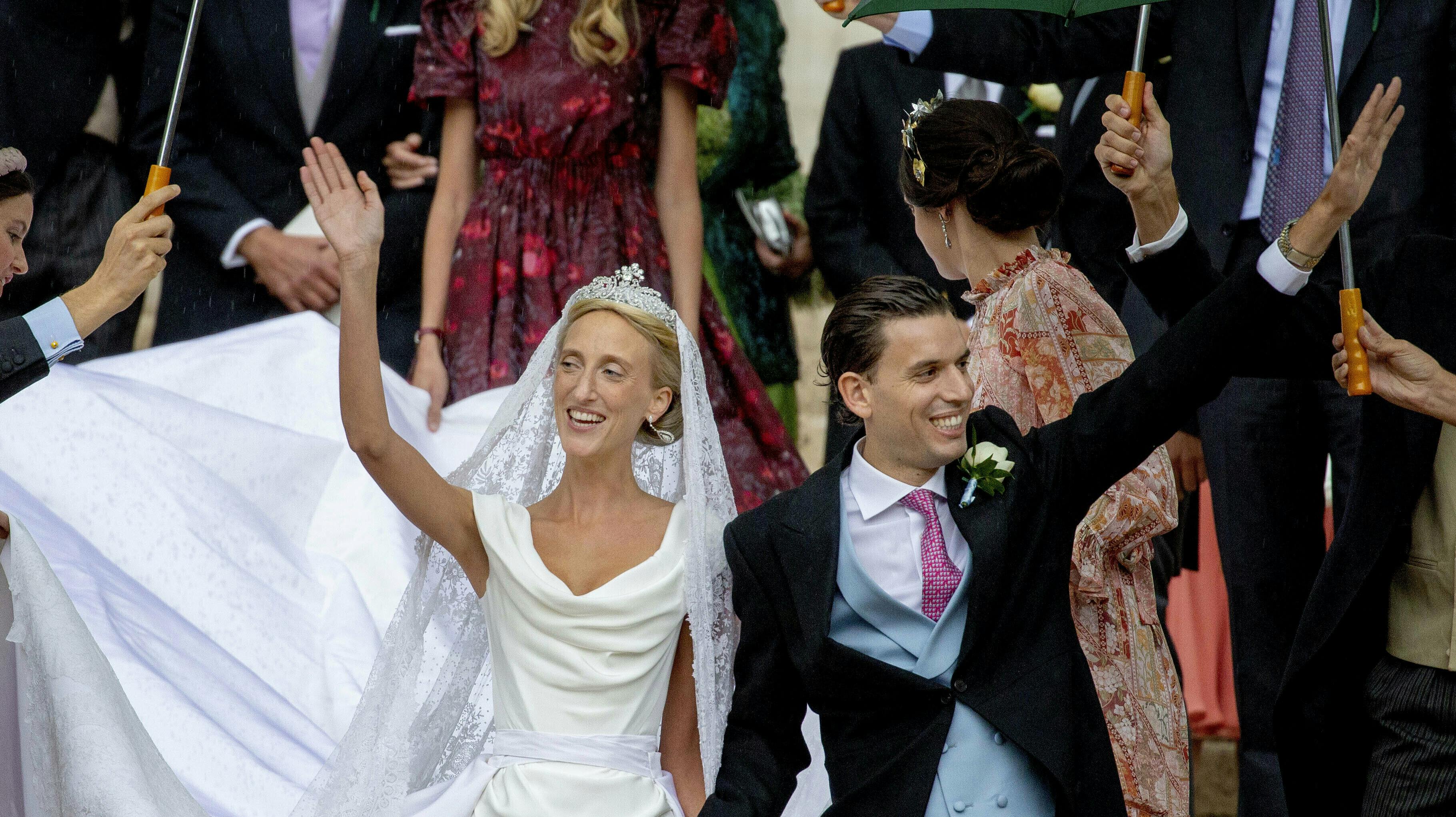Princess Maria Laura of Belgium and William Isvy leave at the Sint-Michiels-en-Sint-Goedelekathedraal in Brussel, on September 10, 2022, after their wedding Photo by: Albert Nieboer/picture-alliance/dpa/AP Images