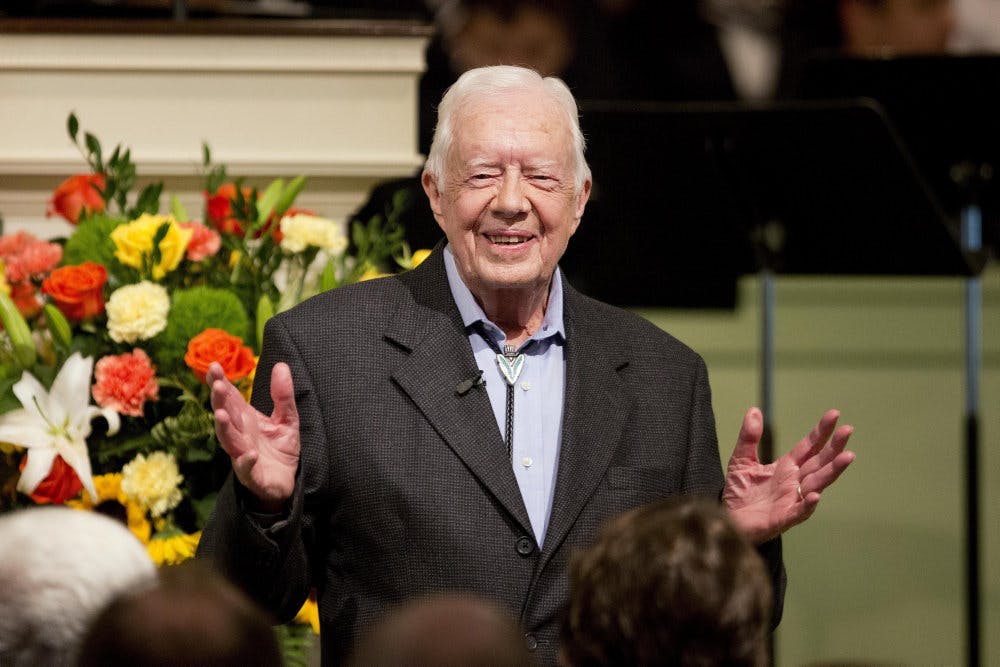 Den tidligere amerikanske præsident Jimmy Carter var med til at holde søndagsskole i Maranatha Baptist Church i sin hjemby, Plains. (Arkivfoto).