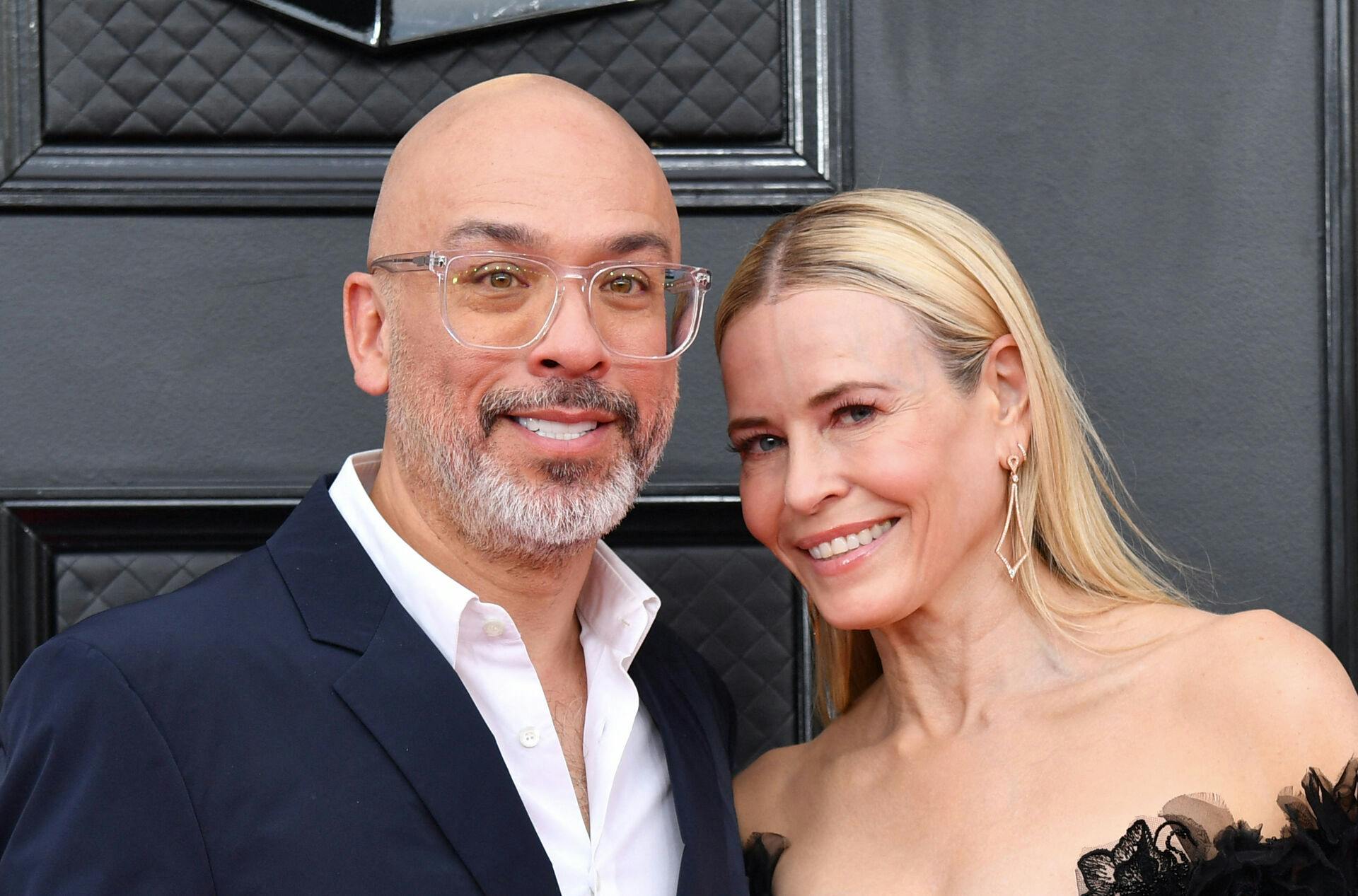 US comedians Chelsea Handler and Jo Koy arrive for the 64th Annual Grammy Awards at the MGM Grand Garden Arena in Las Vegas on April 3, 2022. ANGELA WEISS / AFP