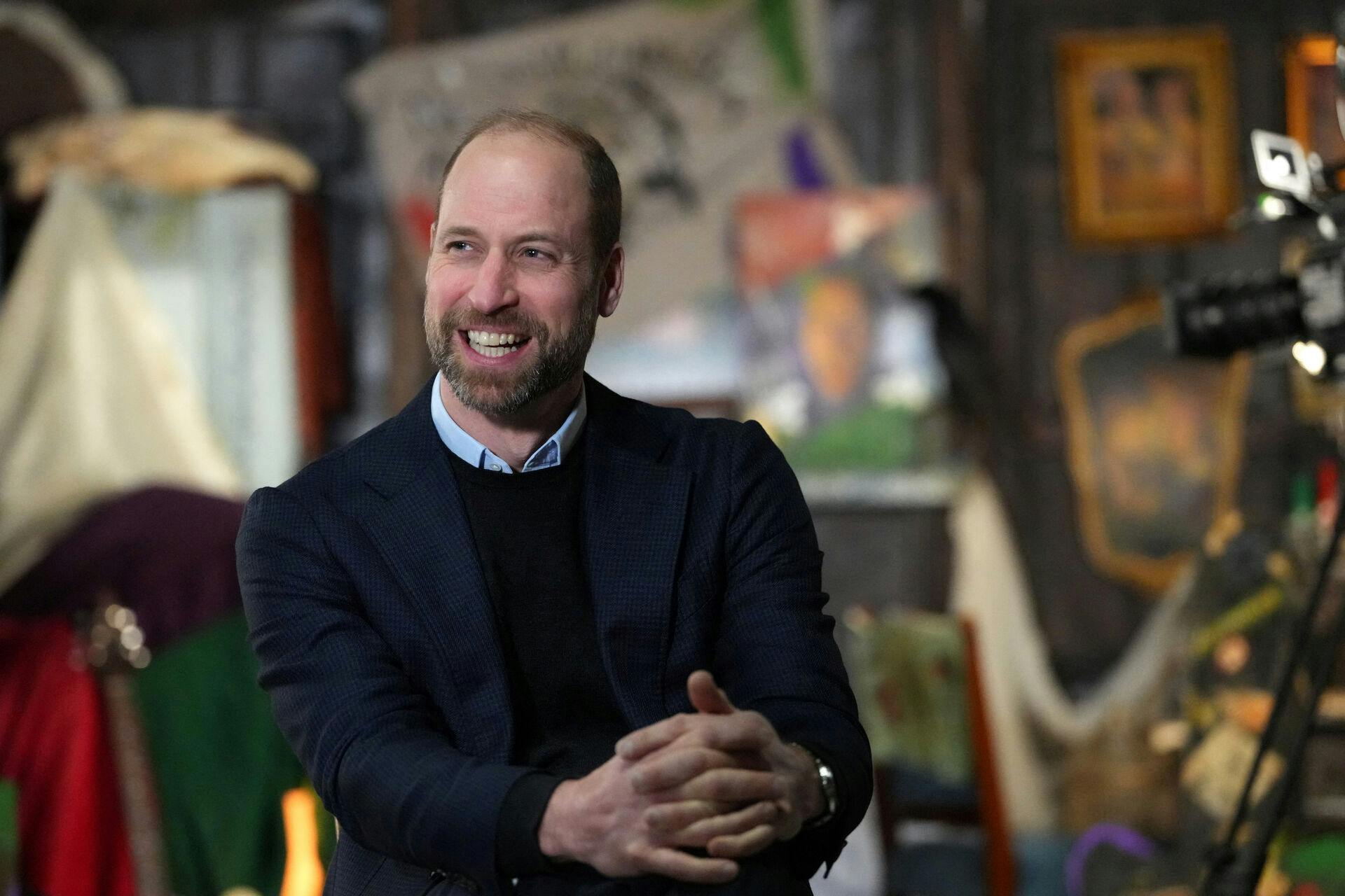 Britain's Prince William, President of BAFTA, reacts as he visits the London Screen Academy in London, Britain, Feb. 12, 2025. Kirsty Wigglesworth/Pool via REUTERS