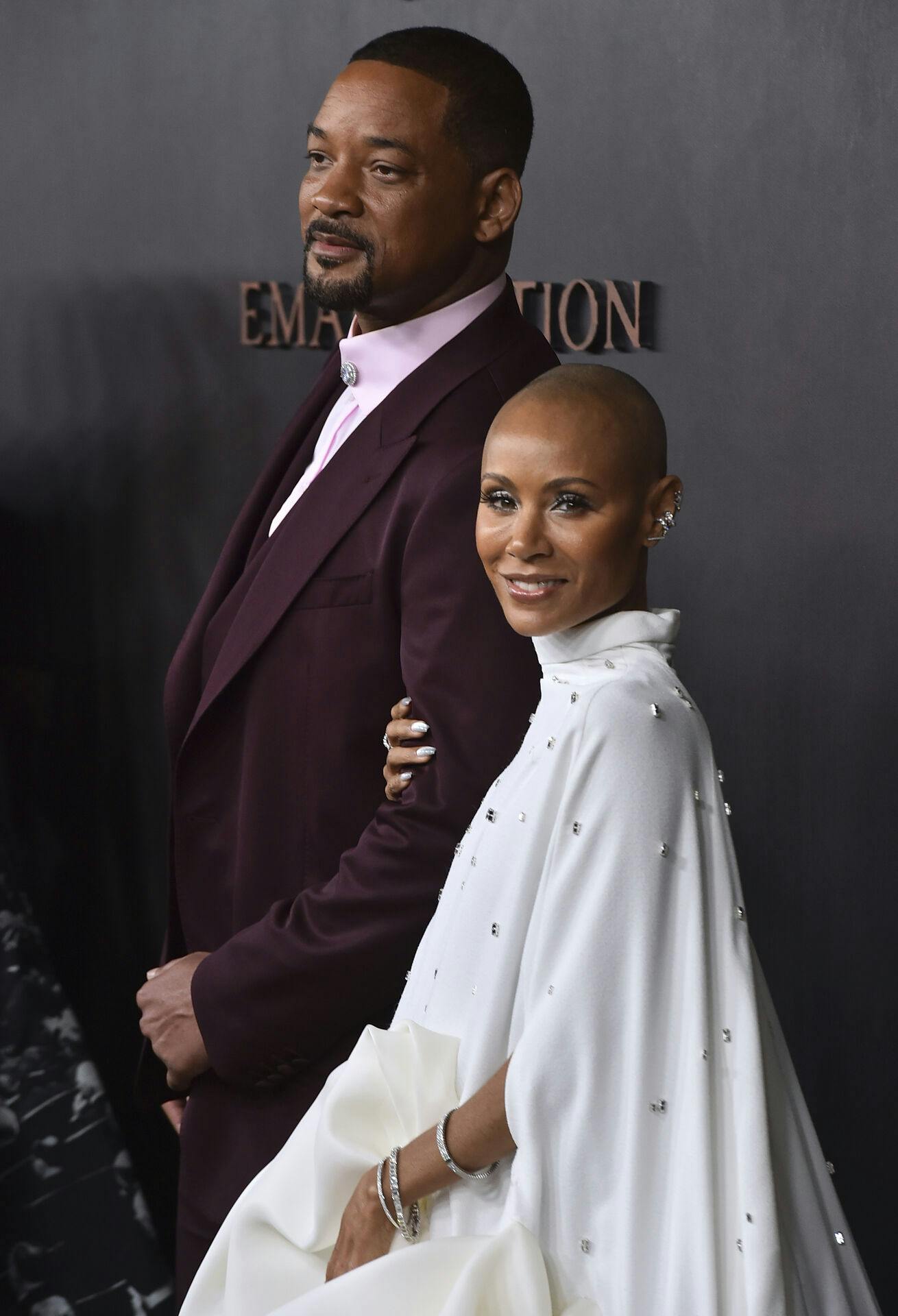 Will Smith, left, and Jada Pinkett Smith arrive at the premiere of "Emancipation, " Wednesday, Nov. 30, 2022, at the Regency Village Theatre in Los Angeles. (Photo by Jordan Strauss/Invision/AP)