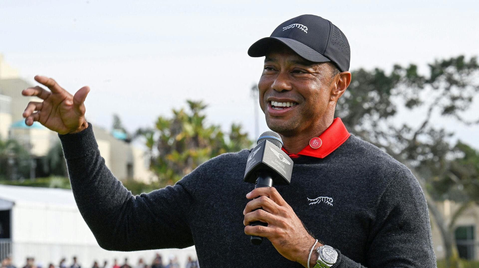 FILE PHOTO: Feb 16, 2025; San Diego, California, USA; Tiger Woods speaks at The Genesis Invitational golf tournament at Torrey Pines. Mandatory Credit: Denis Poroy-Imagn Images/File Photo