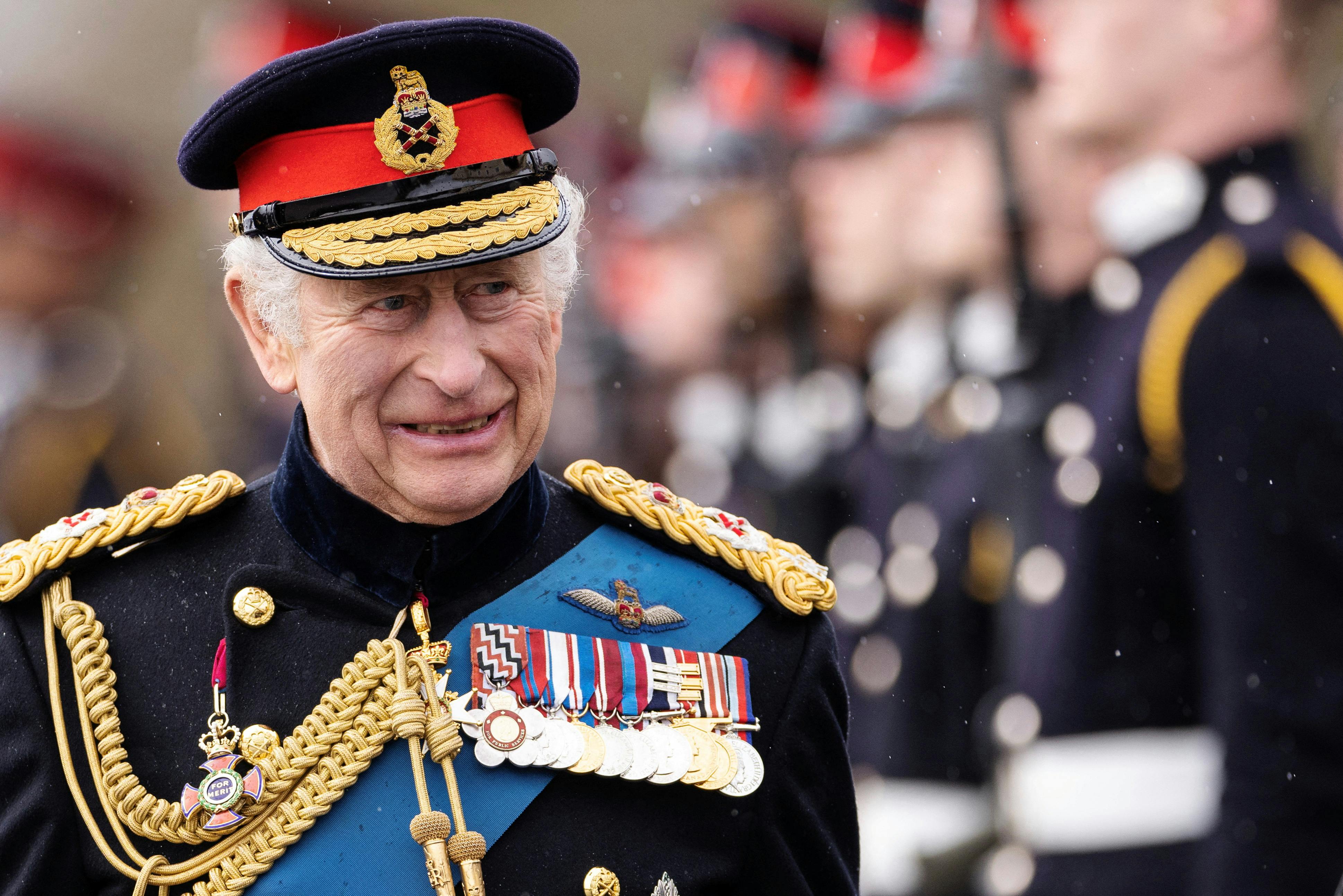 CAMBERLEY, ENGLAND - APRIL 14: King Charles III inspects the 200th Sovereign's parade at Royal Military Academy Sandhurst on April 14, 2023 in Camberley, England. Dan Kitwood/Pool via REUTERS