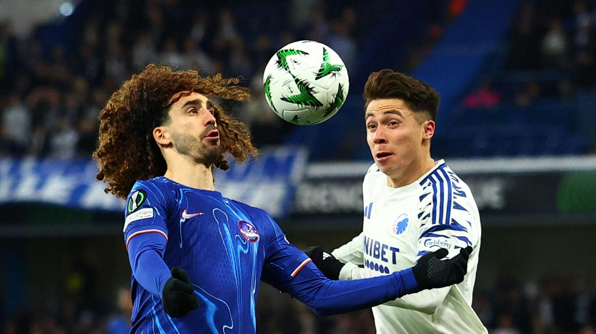Rodrigo Huescas (th.) under Conference League-opgøret mod Chelsea tidligere på måneden.