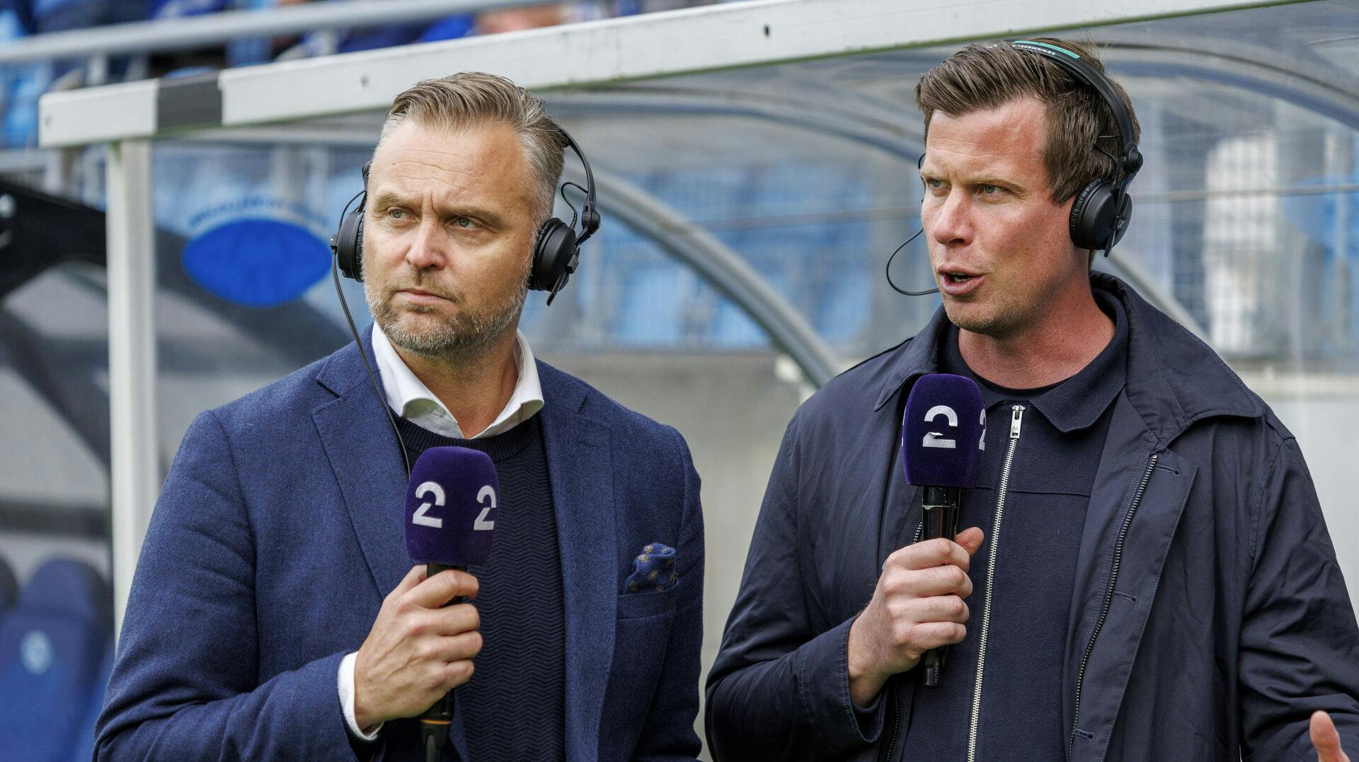 Den norske fodboldkommentator Jon Hartvig Børrestad (tv.) er ramt af narkorygter.