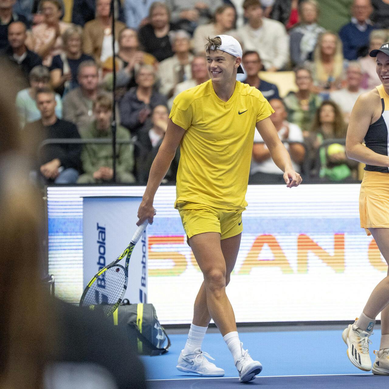 Caroline Wozniacki og Holger Rune spiller opvisningskamp mod Elina Svitolina og Gael Monfils i Jyske Bank Boxen i Herning tirsdag den 11. juni 2024. (Foto: Bo Amstrup/Ritzau Scanpix)