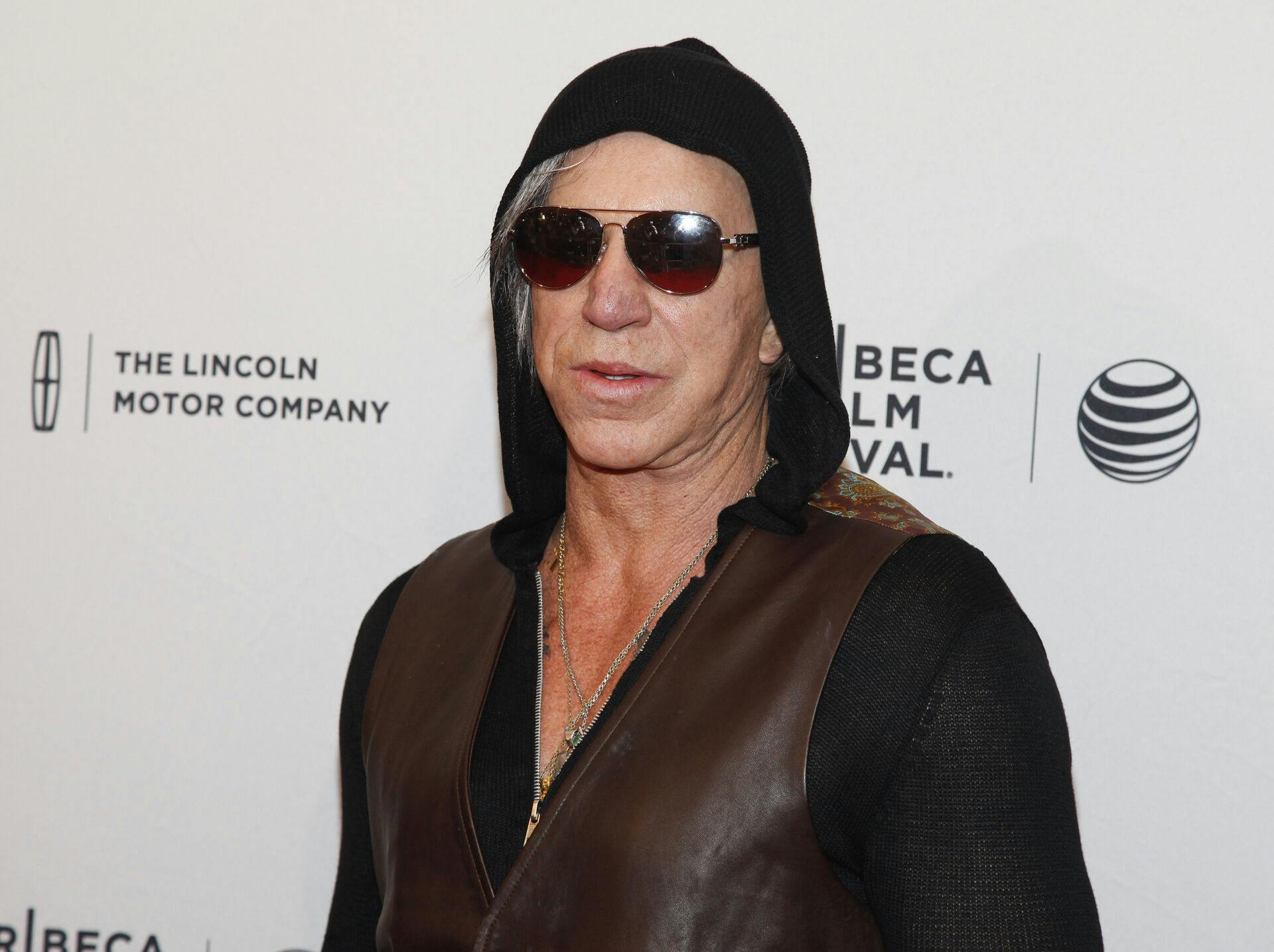 Mickey Rourke attends the Tribeca Film Festival world premiere of "Ashby" at the SVA Theatre on Sunday, April 19, 2015, in New York. (Photo by Andy Kropa/Invision/AP)