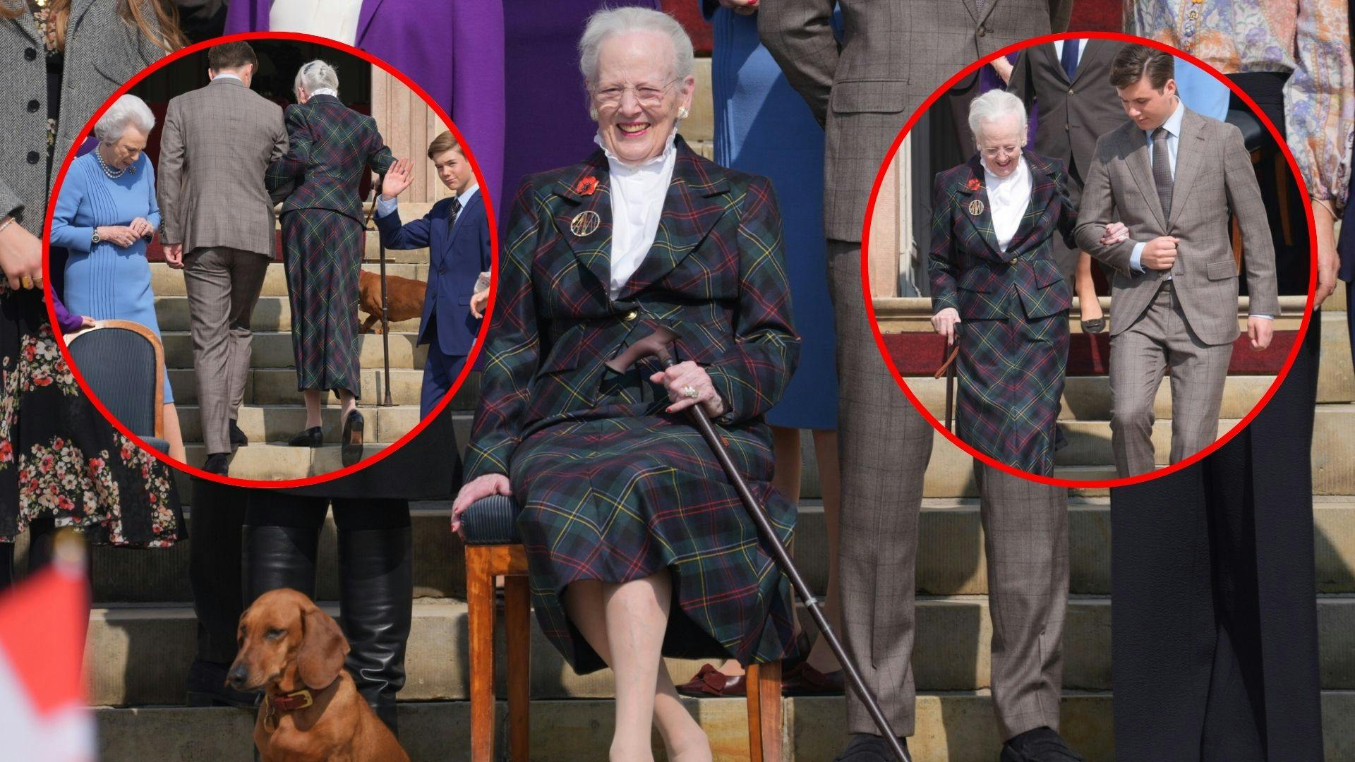 Tirsdag aften var dronning Margrethe ved at falde over et trappetrin foran Det Kongelige Teater. Onsdag stod kronprins Christian klar med en hjælpende arm.