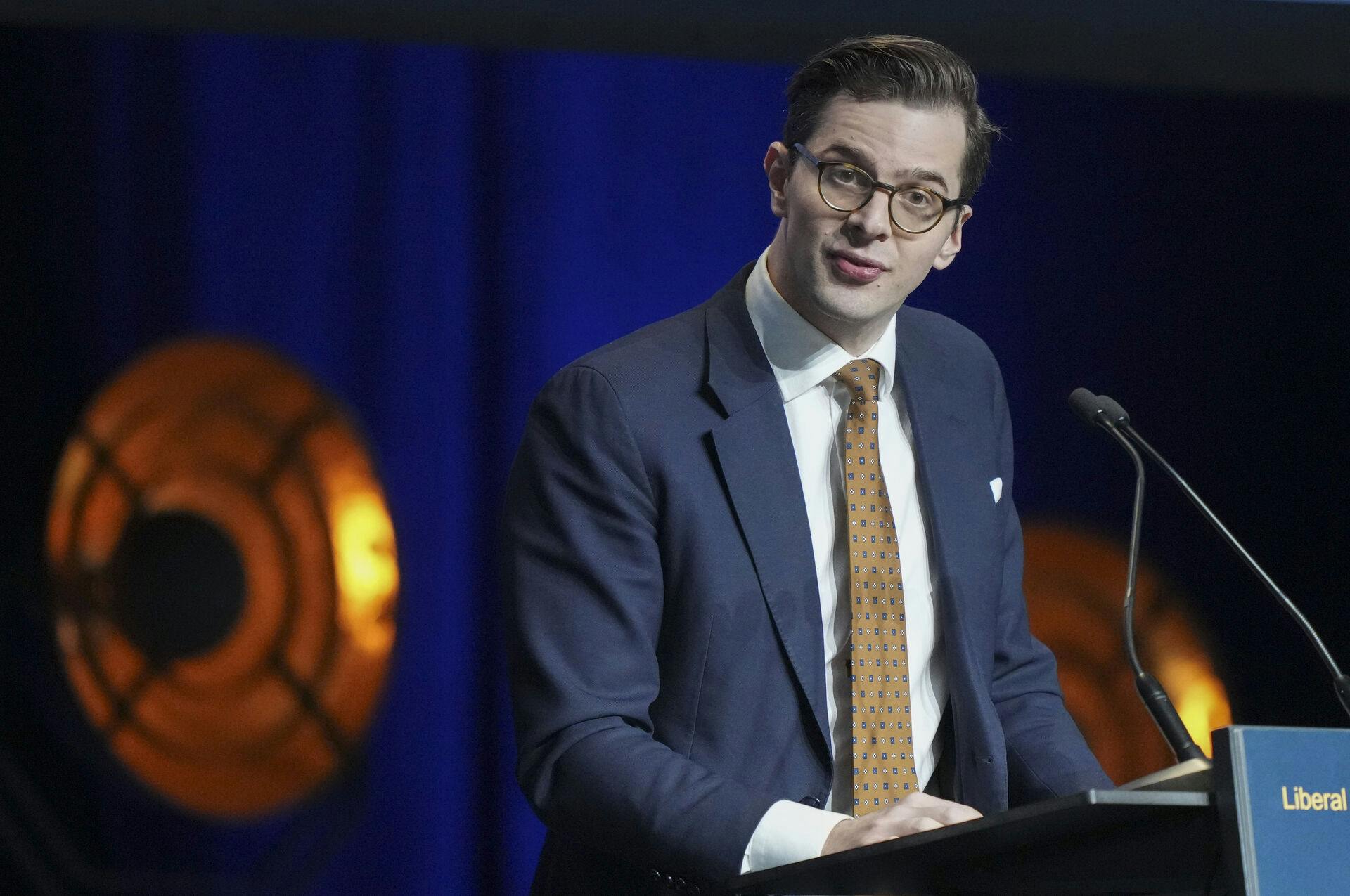 Partiformand Alex Vanopslagh da Liberal Alliance afholder landsmøde i DGI Huset i Vejle lørdag den 29. marts 2025.. (Foto: Claus Fisker/Ritzau Scanpix)