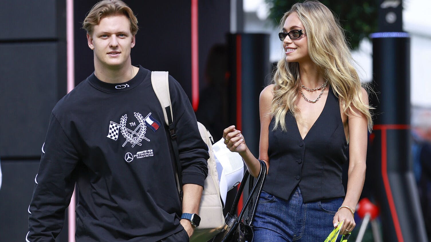 Mick Schumacher (DEU, Mercedes-AMG Petronas F1 Team) and his girlfriend Laila Hasanovic, F1 Grand Prix of Spain at Circuit de Barcelona-Catalunya on June 22, 2024 in Barcelona, Spain. (Photo by HOCH ZWEI) Photo by: HOCH ZWEI/picture-alliance/dpa/AP Images