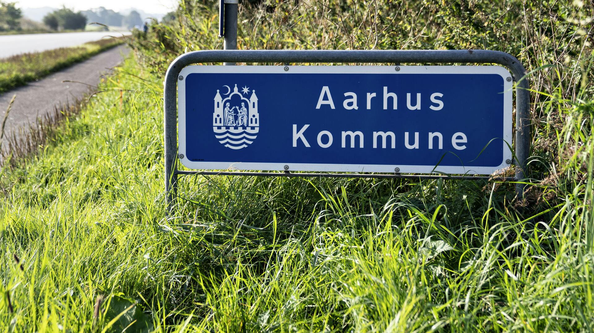 Aarhus Kommune, kommunegrænseskilt ved hovedvejen , 9. september 2021. (Foto: Henning Bagger/Ritzau Scanpix)