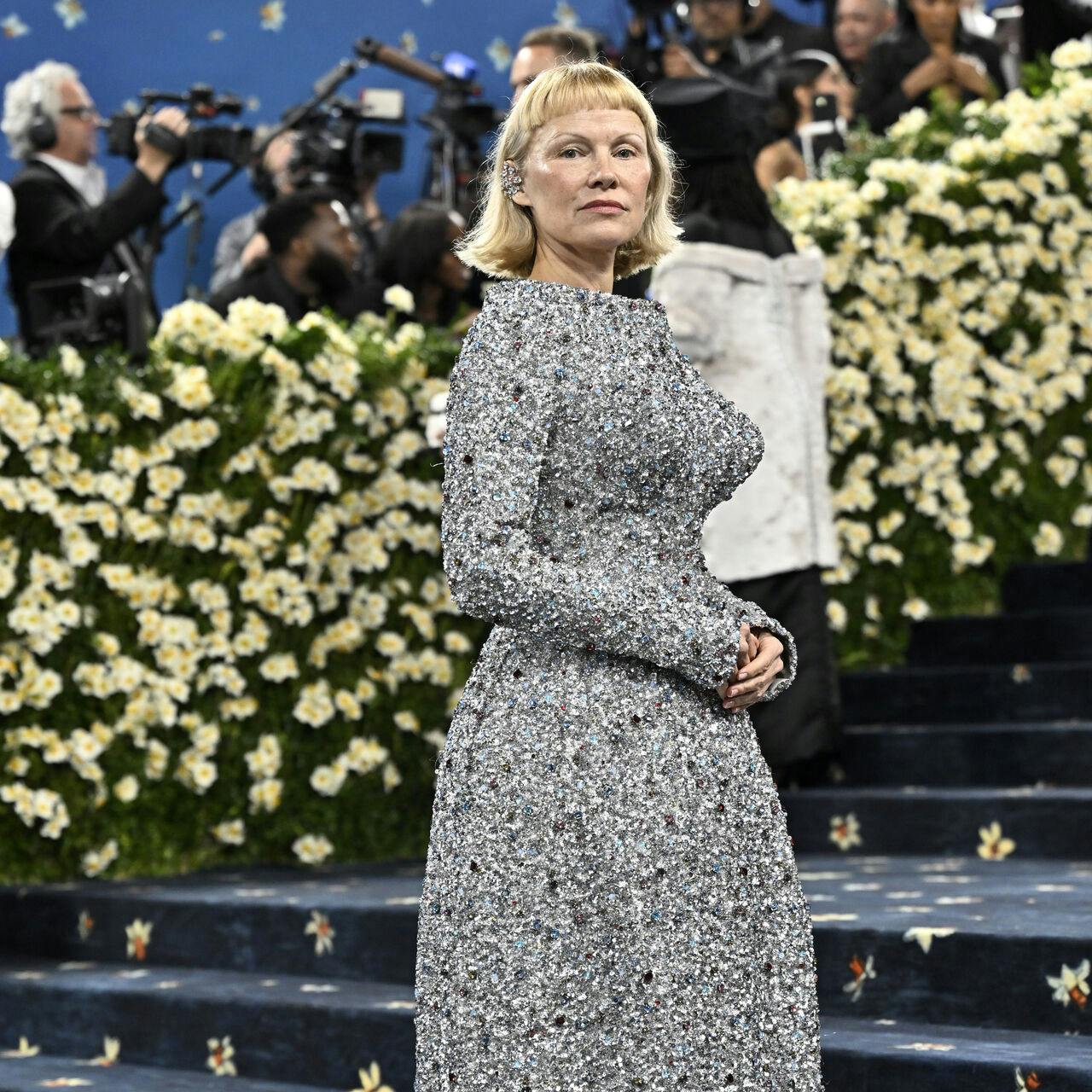 Pamela Anderson attends The Metropolitan Museum of Art's Costume Institute benefit gala celebrating the opening of the "Superfine: Tailoring Black Style" exhibition on Monday, May 5, 2025, in New York. (Photo by Evan Agostini/Invision/AP)