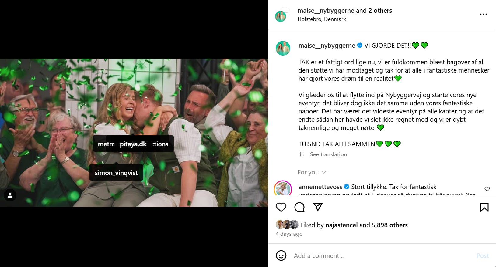 I toppen i højre side kan man se, at Maisemarie har delt opslaget med to andre. Det er altså Pitaya og Designakitchen.