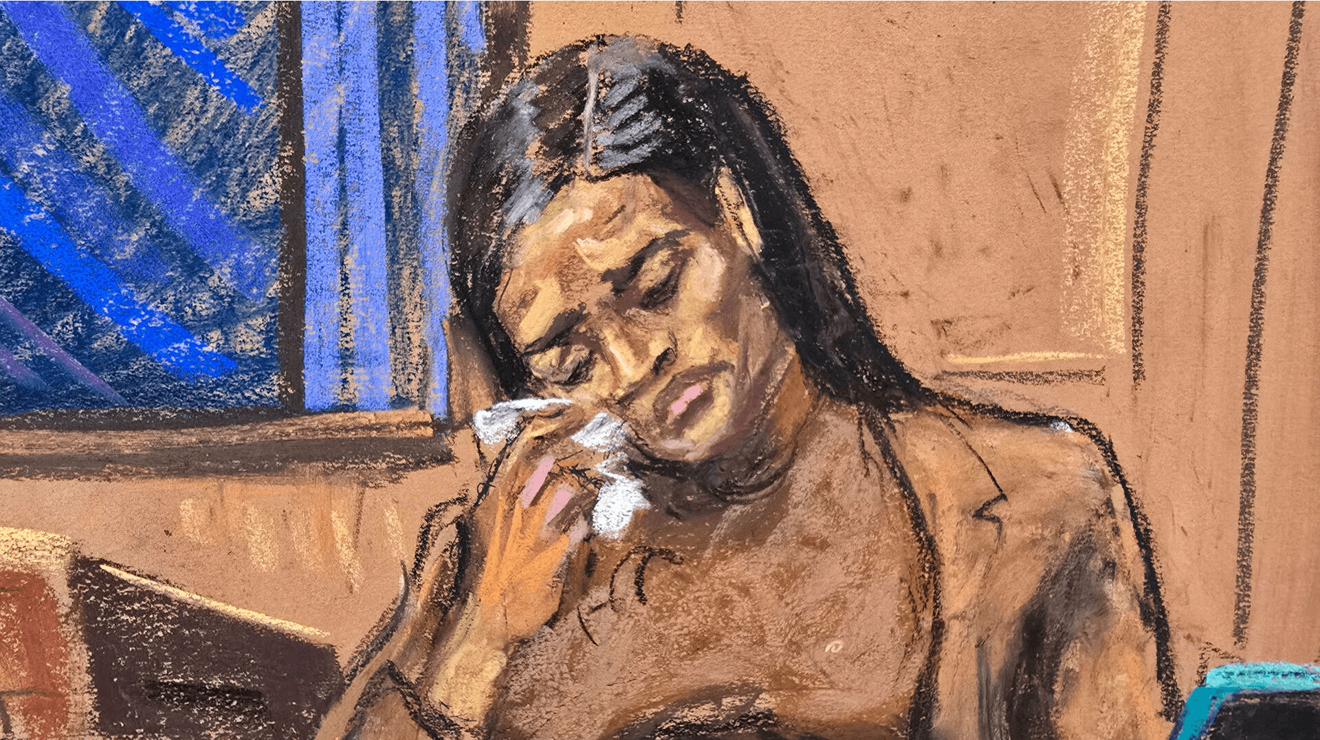 Sean "Diddy" Combs' former girlfriend Casandra "Cassie" Ventura reacts during testimony to prosecutor Emily Johnson at Combs' sex trafficking trial in New York City, New York, U.S., May 13, 2025 in this courtroom sketch. REUTERS/Jane