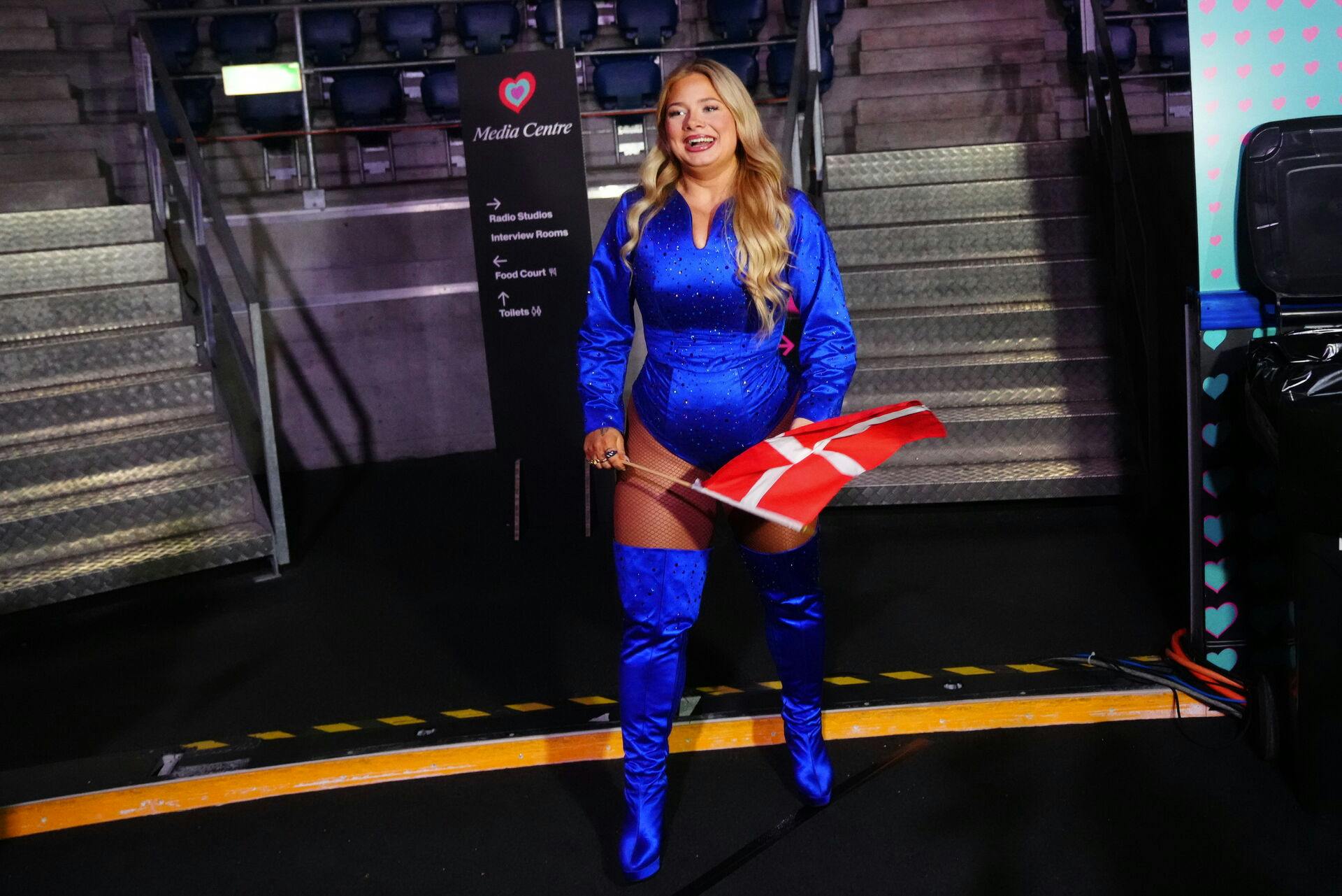 Færøske Sissal, der repræsenterer Danmark ved årets Eurovision, møder pressen efter anden semifinale i Basel, Schweiz.