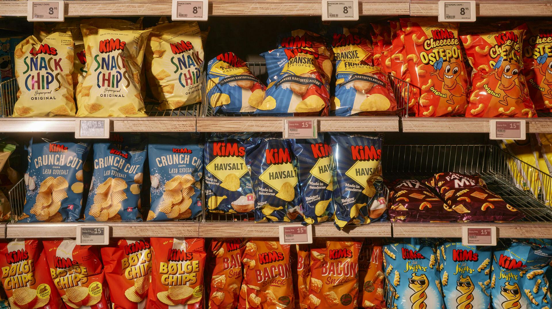Varer i Føtex på Amagerbrogade. Franske kartofler. Chips. Kims Chips.