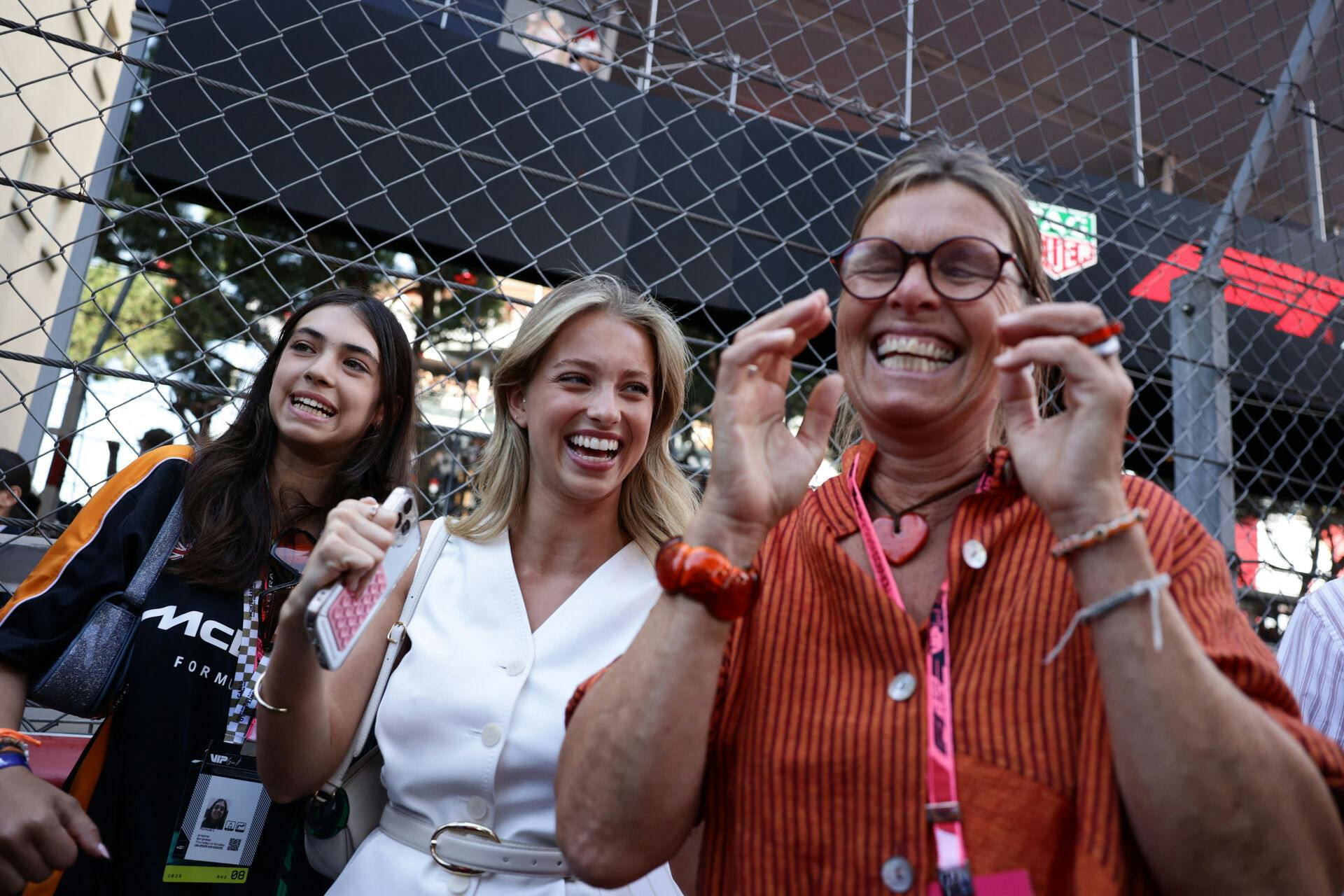 Formula One F1 - Monaco Grand Prix - Circuit de Monaco, Monaco - May 25, 2025 McLaren's Lando Norris girlfriend Margarida Corceiro and mother Cisca Wauman celebrate after he wins the Monaco Grand Prix REUTERS/Jakub Porzycki
