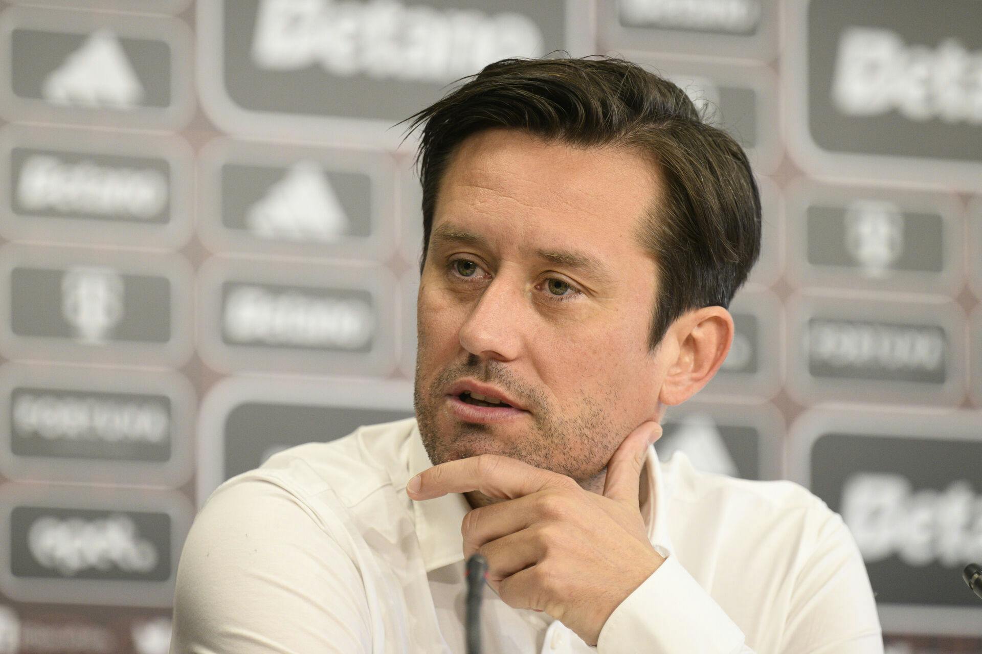 Sparta's sport director Tomas Rosicky at a press conference in Prague, on June 17, 2024, where New Danish head coach of Sparta Lars Friis, who replaced Brian Priske moved to Feyenoord Rotterdam, was presented. Photo/Michal Kamaryt (CTK via AP Images)
