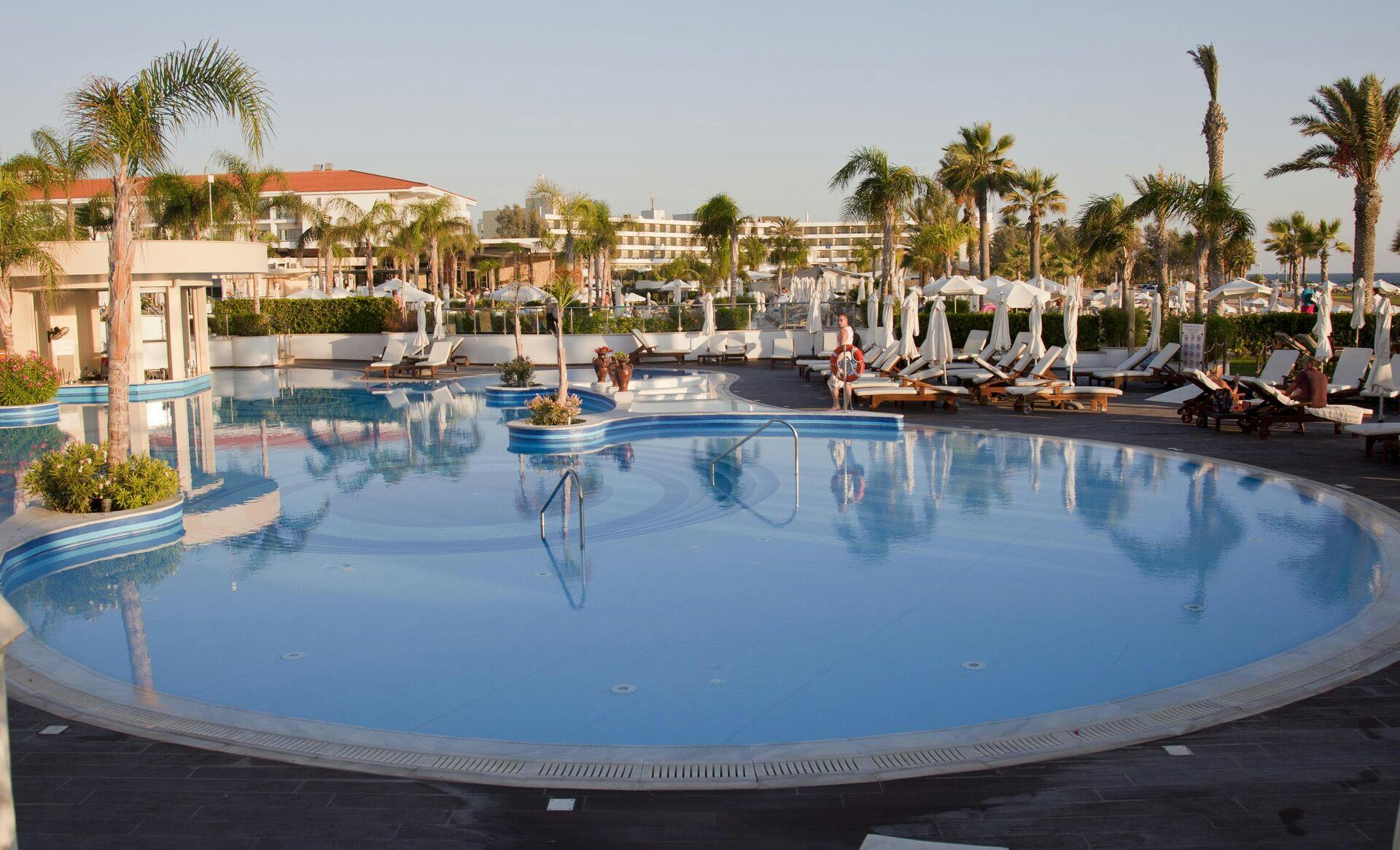 Paphos, Cyprus. Olympic Lagoon resort hotel swimming pool. Kato Paphos