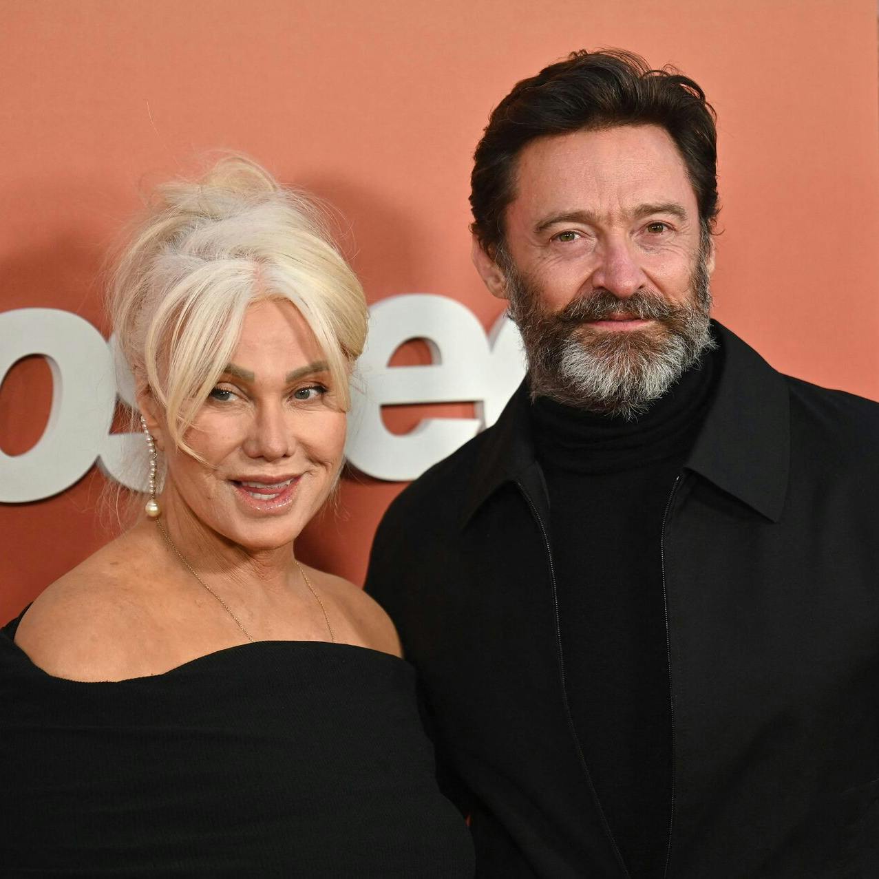 (FILES) Australian actress Deborra-Lee Furness (L) and Australian actor Hugh Jackman arrive for the "Ghosted" premiere at AMC Lincoln Square Theater in New York City on April 18, 2023. September 15, the Australian couple, who have two children, Oscar, 23, and Ava, 18, have been married for 27 years and are now separating. (Photo by ANGELA WEISS / AFP)