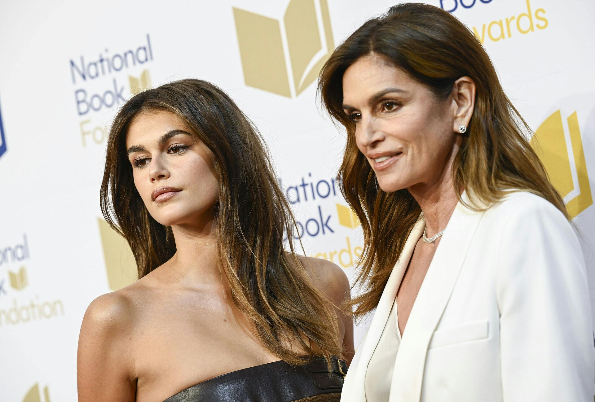 Kaia Gerber, left, and Cindy Crawford attend the 74th National Book Awards ceremony at Cipriani Wall Street on Wednesday, Nov. 15, 2023, in New York. (Photo by Evan Agostini/Invision/AP)