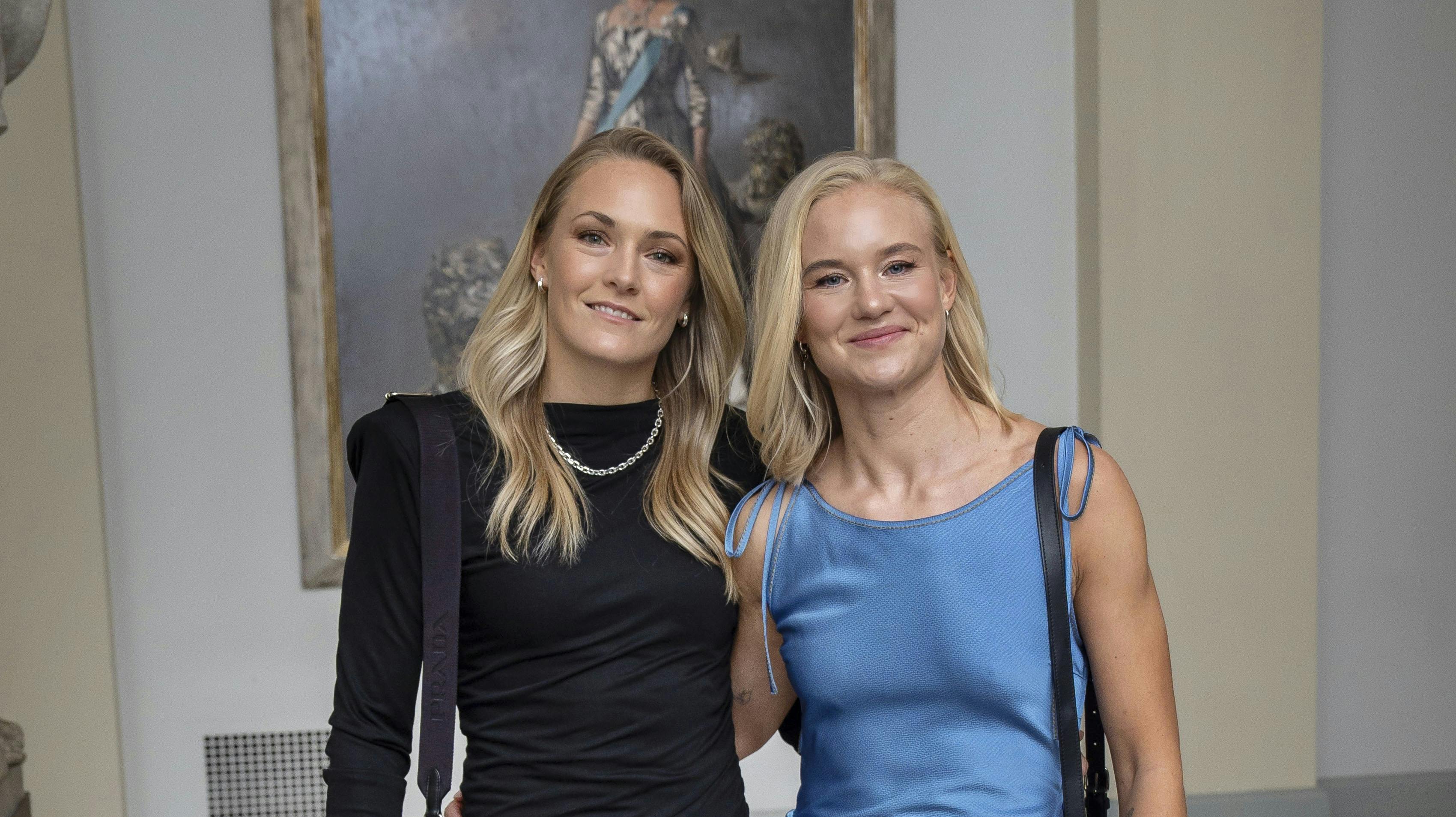 Pernille Harder og Magdalena Eriksson til kongeparrets aftenselskab for kunst og kultur i februar 2025.