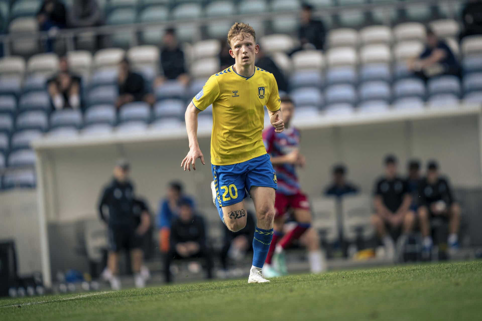 Mateusz Kowalczyk fra BIF under kampen mellem FC København og Brøndby IF i Atlantic Cup i Algarve, Portugal, mandag den 5. februar 2024.