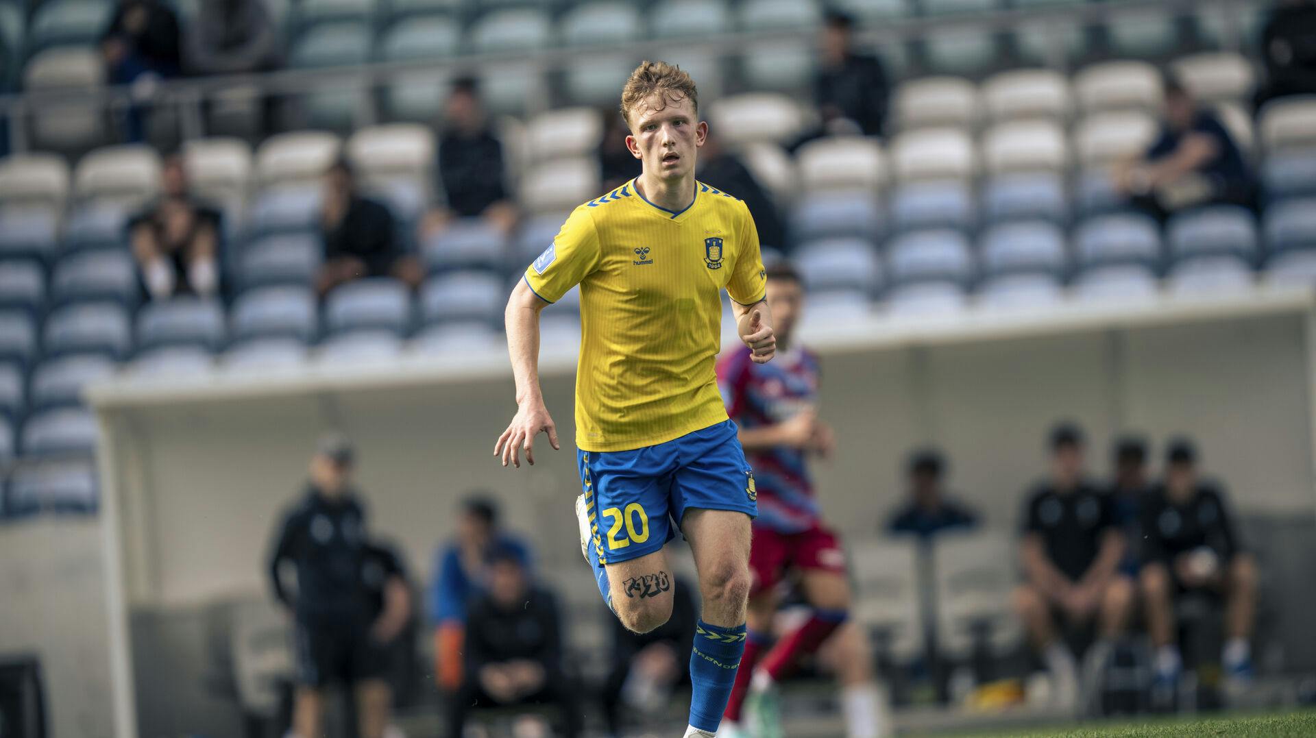 Mateusz Kowalczyk fra BIF under kampen mellem FC København og Brøndby IF i Atlantic Cup i Algarve, Portugal, mandag den 5. februar 2024.
