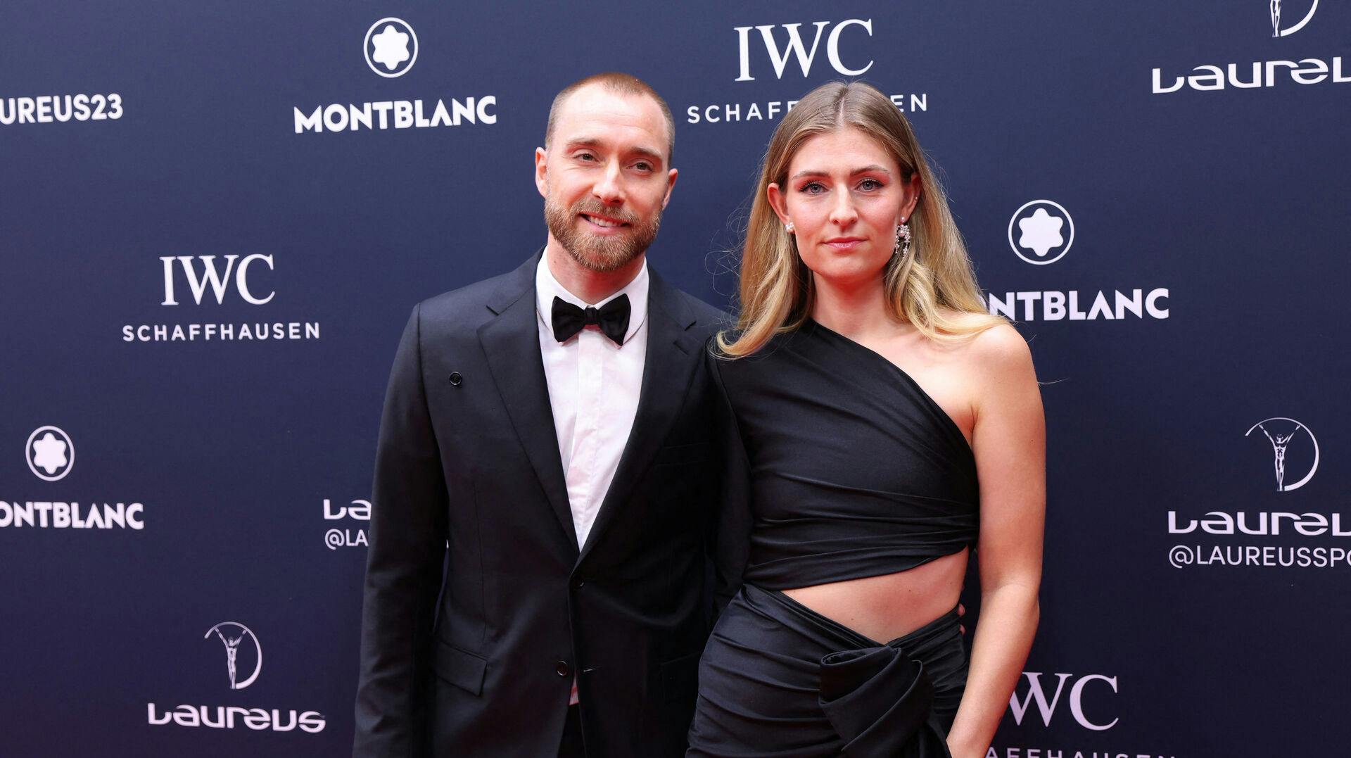 Laureus World Sports Awards - Hotel d'Evreux, Paris, France - May 8, 2023 Christian Eriksen poses with his partner Sabrina Kvist Jensen ahead of the award ceremony REUTERS/Johanna Geron