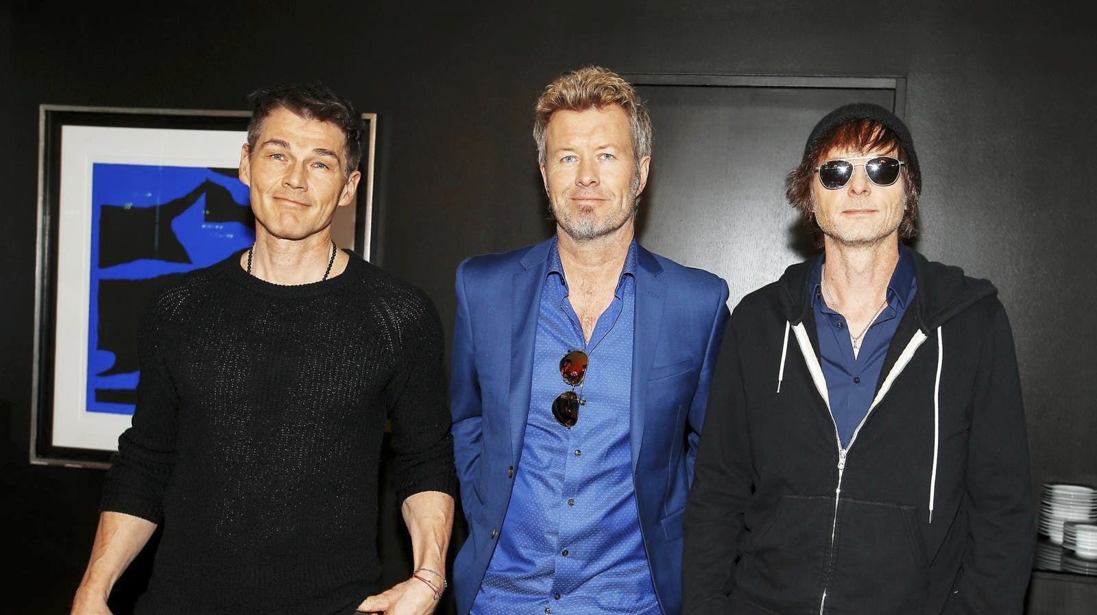 A-HA: Morten Harket, t.v, Magne Furuholmen og Pål Waaktaar Savoy i 2016, før det som skulle bli deres siste konsert. Siden det har de opptrådt en rekke ganger. Foto: Terje Pedersen / NTB