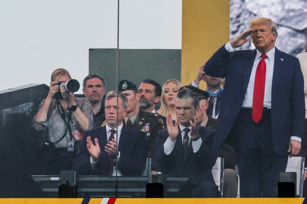 USA's præsident, Donald Trump, under fejring af hærens 250-års fødselsdag natten til søndag dansk tid.