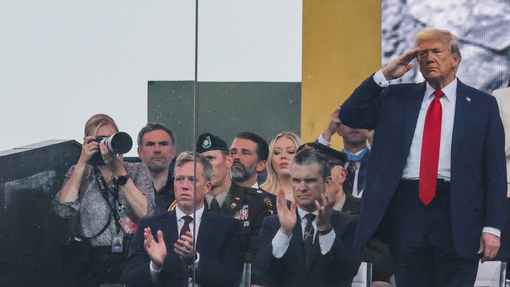 USA's præsident, Donald Trump, under fejring af hærens 250-års fødselsdag natten til søndag dansk tid.