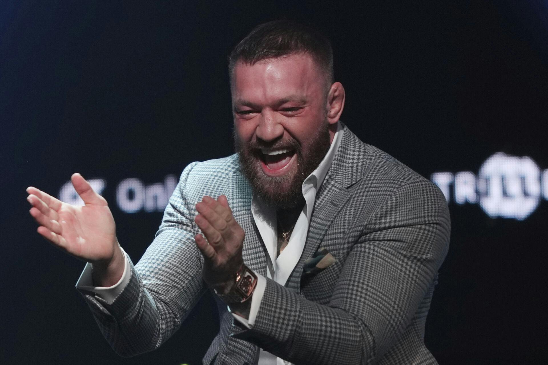 Conor McGregor takes part in a KnuckleMania V boxing news conference, Thursday, Jan. 23, 2025, in Bensalem, Pa. (AP Photo/Matt Rourke)