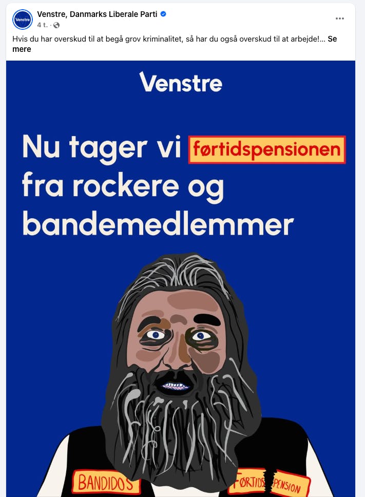 Sådan tager Venstres opslag på sociale medier sig ud. Partiet afviser i et svar til SE og HØR, at der er tale om Fasar Abrar Raja. Det er hovedpersonen dog ikke enig i.