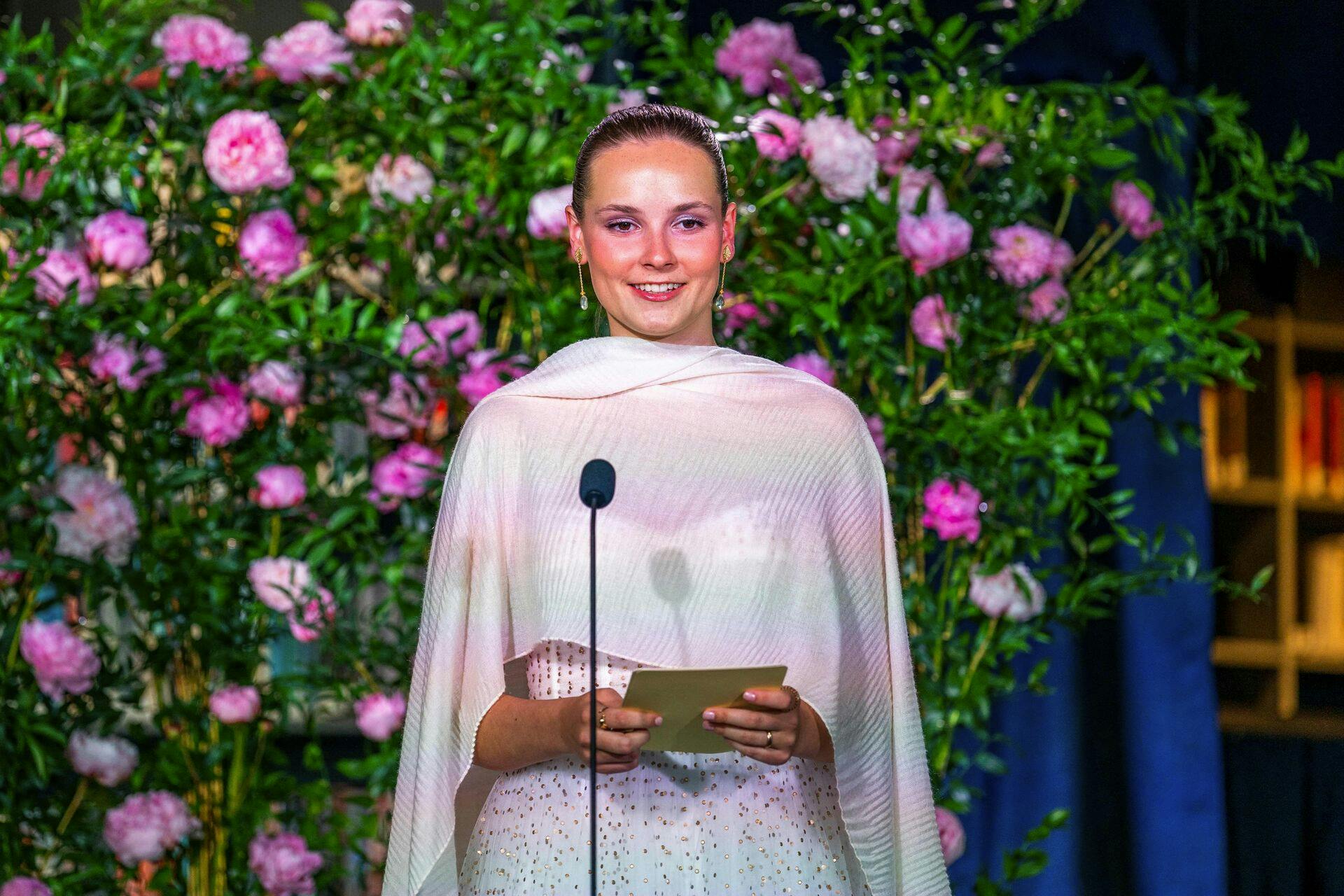 Norges prinsesse Ingrid Alexandra holder tale ved regeringens fejring af hendes 18-års fødselsdag i Deichman Bjørvika.