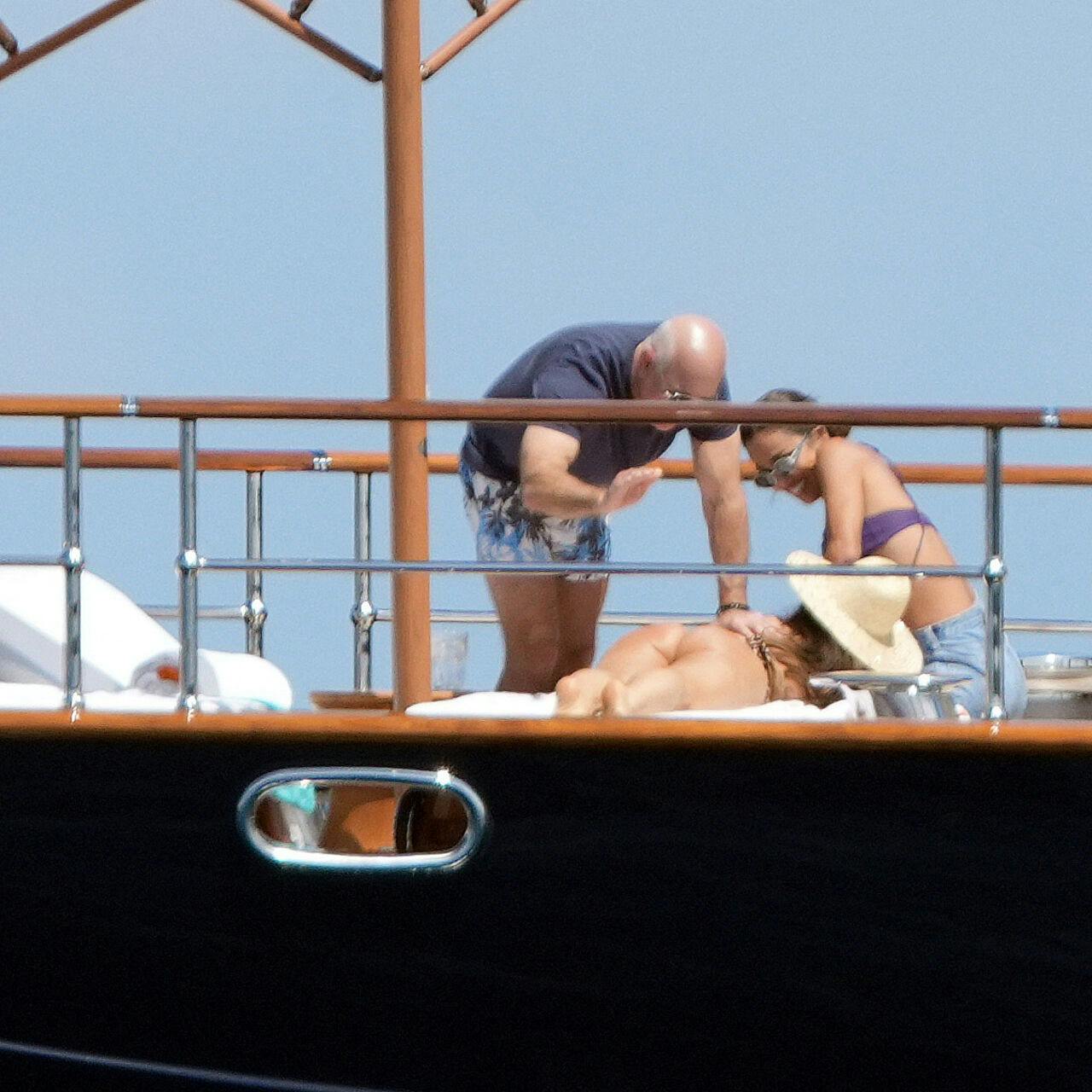PREMIUM EXCLUSIVE: PREMIUM EXCLUSIVE - MUST CALL FOR FEES - Jeff Bezos and Lauren Sanchez enjoy some intimate moments on his super yacht Koru moored in the South of France. The Amazon founder is enjoying the luxury of his 500 million dollar yacht with his wife-to-be and some friends. Pictured: jeff bezos, lauren sanchez Ref: BLU_S8331889 180525 PREMIUM EXCLUSIVE Picture by: / SplashNews.com Splash News and Pictures USA: 310-525-5808 UK: 020 8126 1009 eamteam@shutterstock.com World Rights, No France Rights