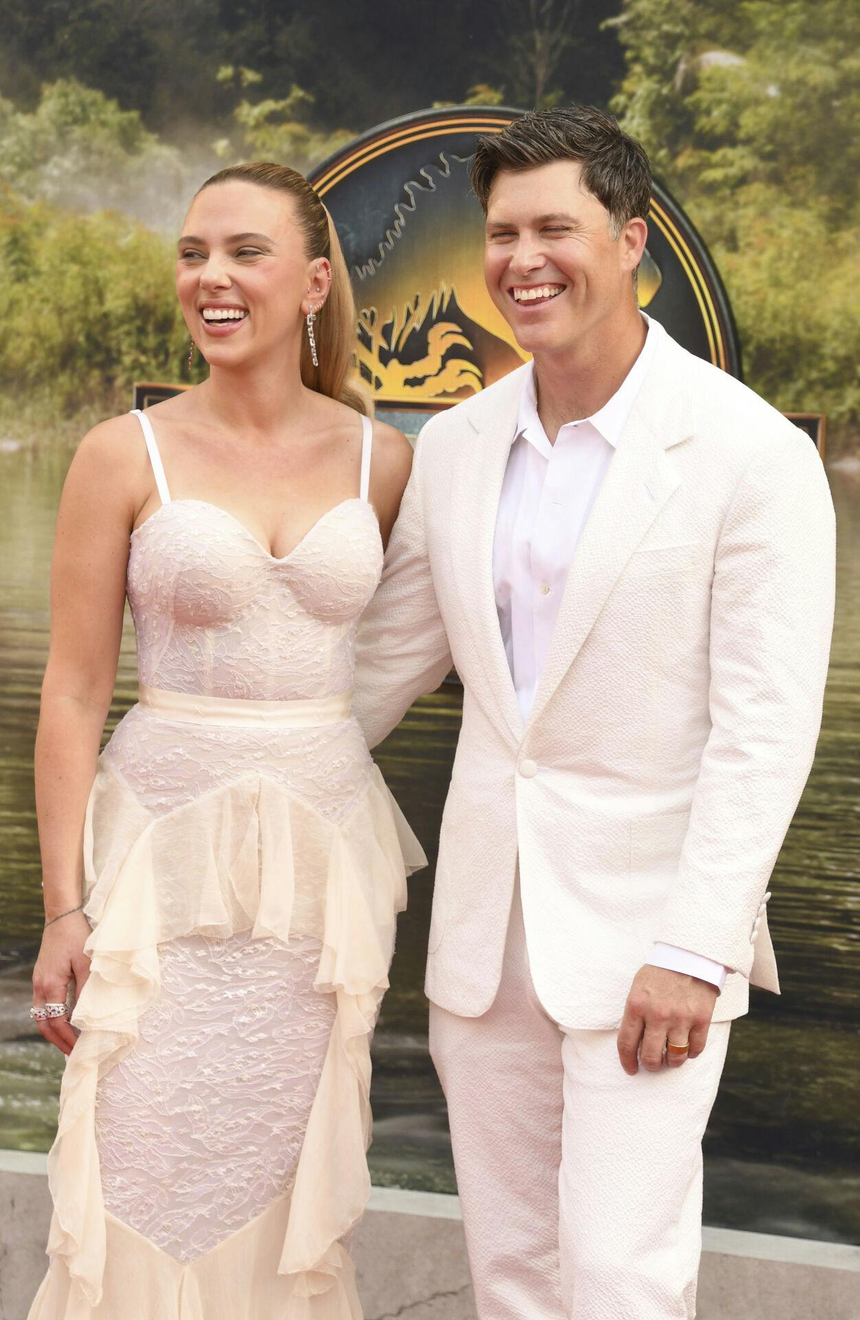 NEW YORK, NY - JUNE 22: Scarlett Johansson and Colin Jost at the Jurassic World Rebirth Premiere at Hearst Plaza at Lincoln Center in New York City on June 22, 2025. Credit: mpi099/MediaPunch /IPX