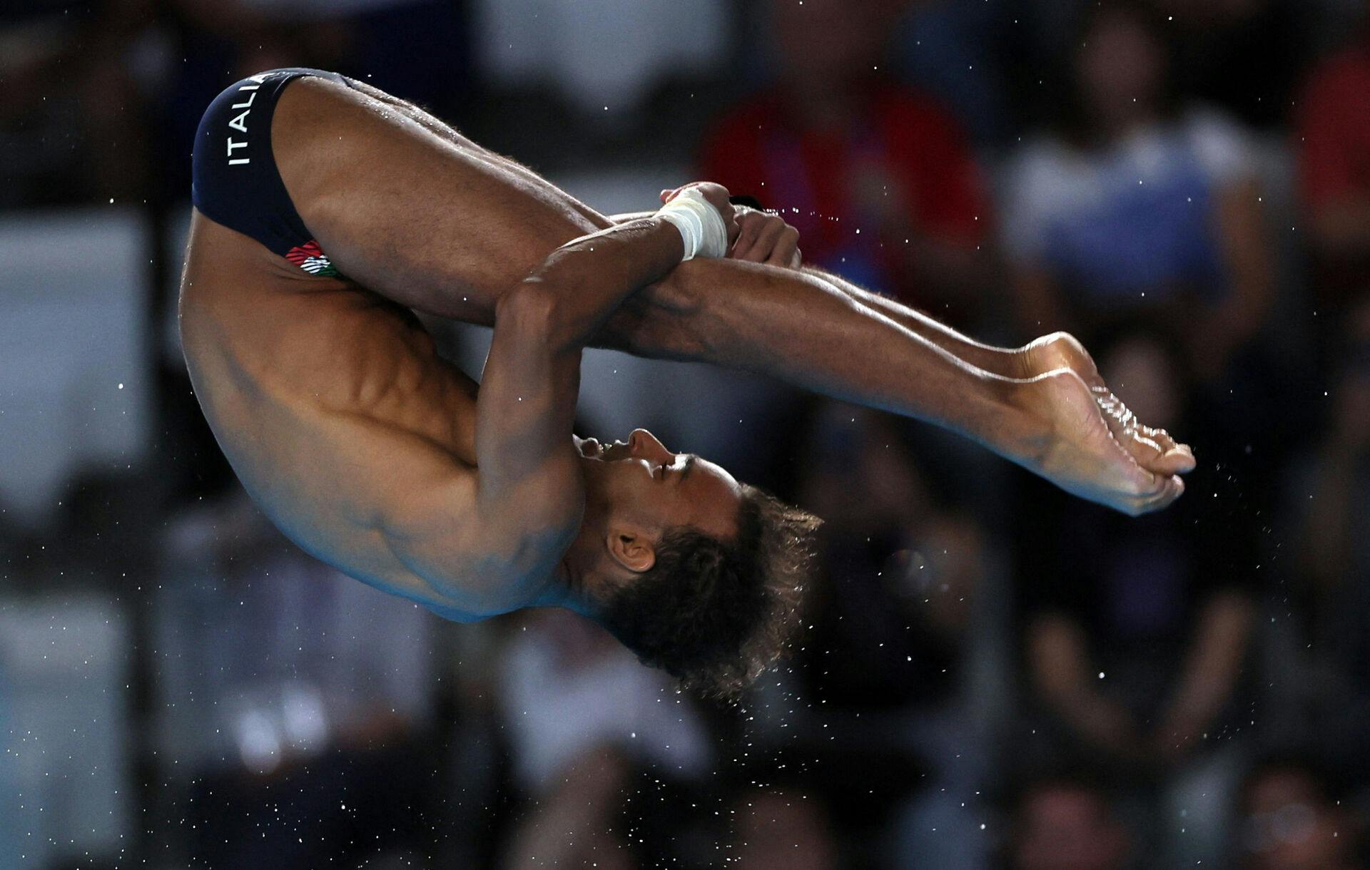 Paris 2024 Olympics - Diving - Men's 10m Platform Semifinal - Aquatics Centre, Saint-Denis, France - August 10, 2024. Andreas Sargent Larsen of Italy in action. REUTERS/Leah Millis