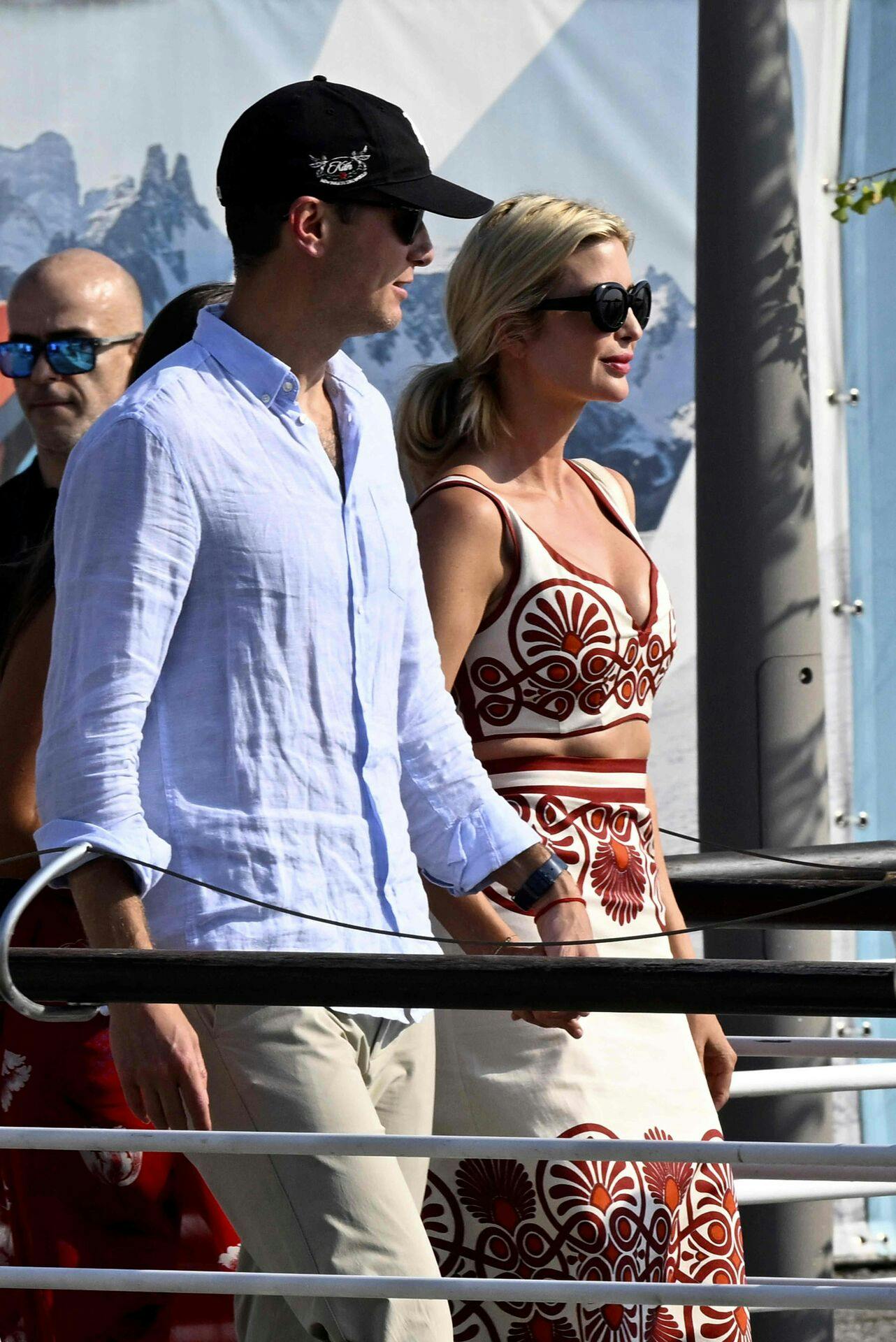 Ivanka Trump and her husband Jared Kushner (L) boar
