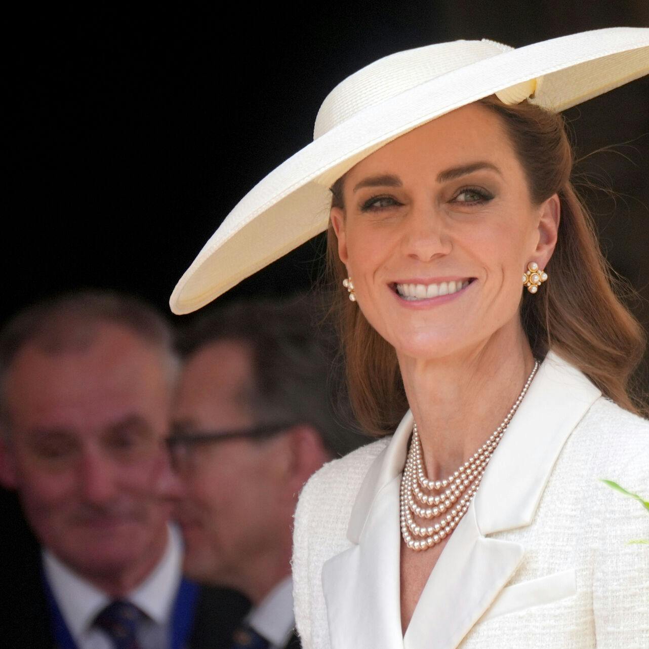 Britain's Kate, Princess of Wales attends the Order Of The Garter Service at Windsor Castle, Windsor, England, Monday, June 16, 2025. (Yui Mok/Pool via AP)
